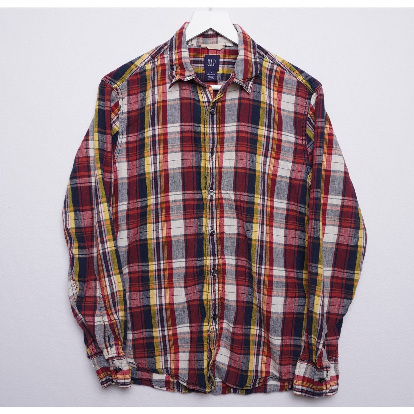 Gap Linen Blend Madras Plaid Shirt Size M