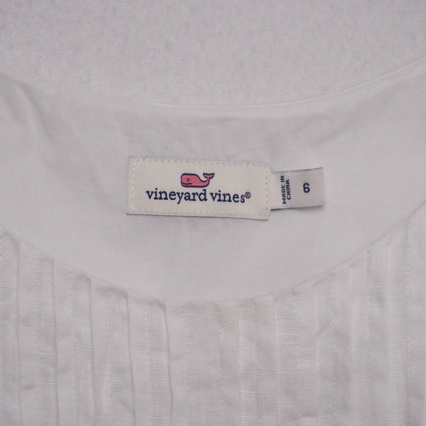 Vineyard Vines 100% Linen White Pintuck Dress Size 6 Classic Summer Style