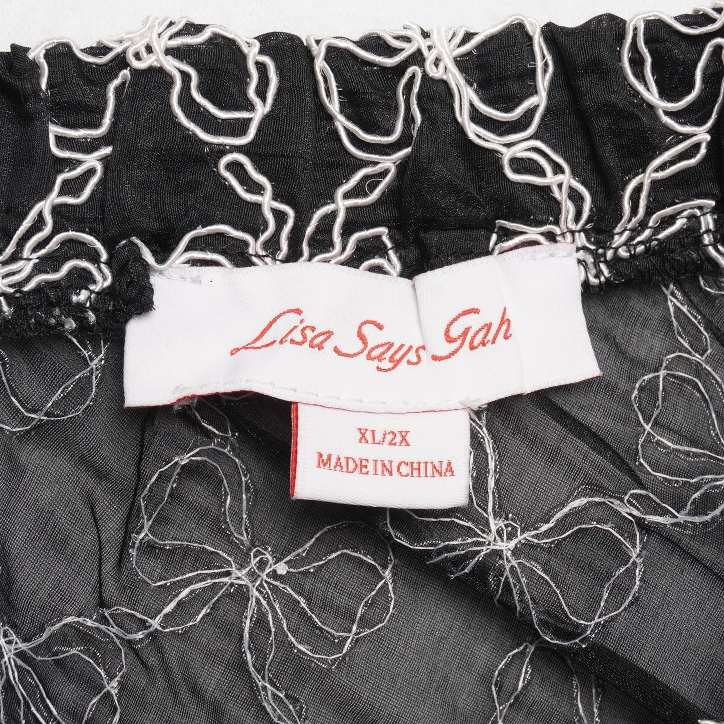 Lisa Says Gah Embroidered Floral Midi Skirt XL/2X Black Elastic Waist Indie