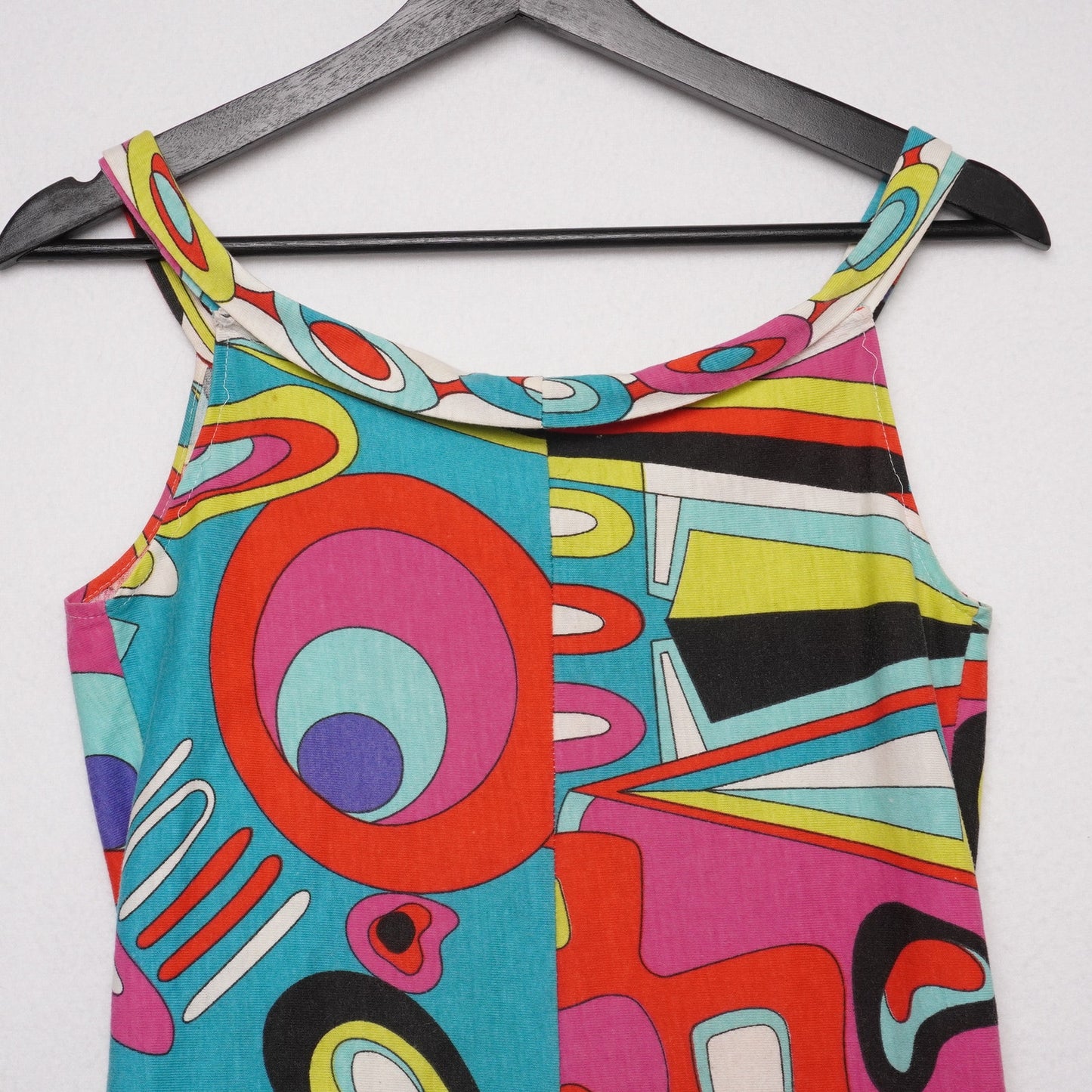 Vintage 90s Sleeveless Bodycon Dress – Abstract Geometric Print – Size XS/S