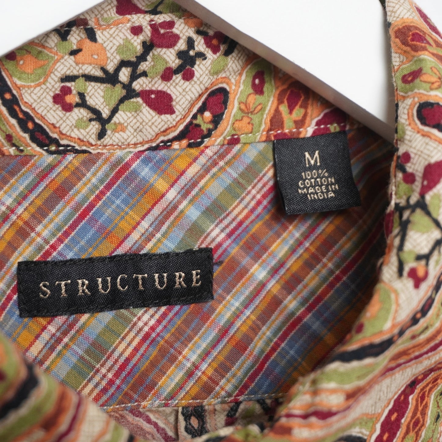 Vintage Structure Red Mediterranean Shirt w/ Madras Detail Size Med 100% Cotton