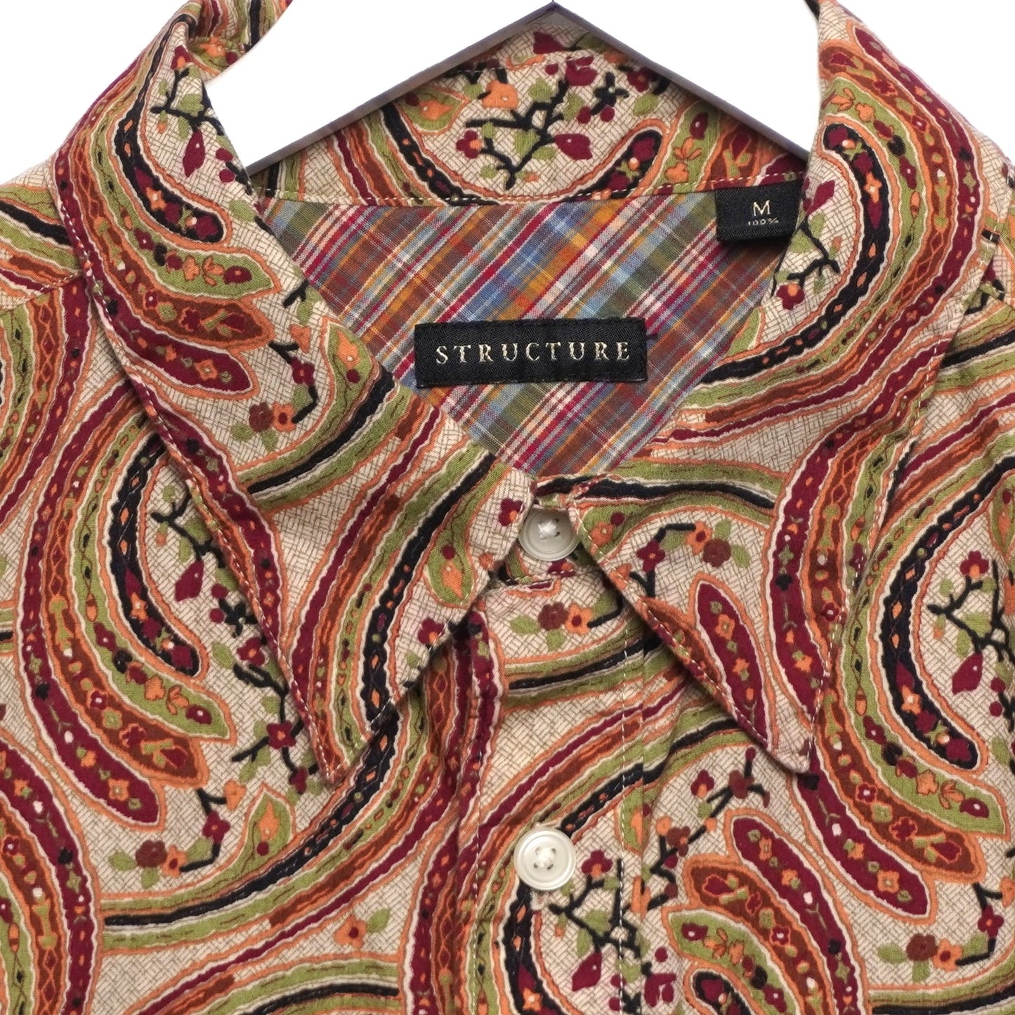 Vintage Structure Red Mediterranean Shirt w/ Madras Detail Size Med 100% Cotton