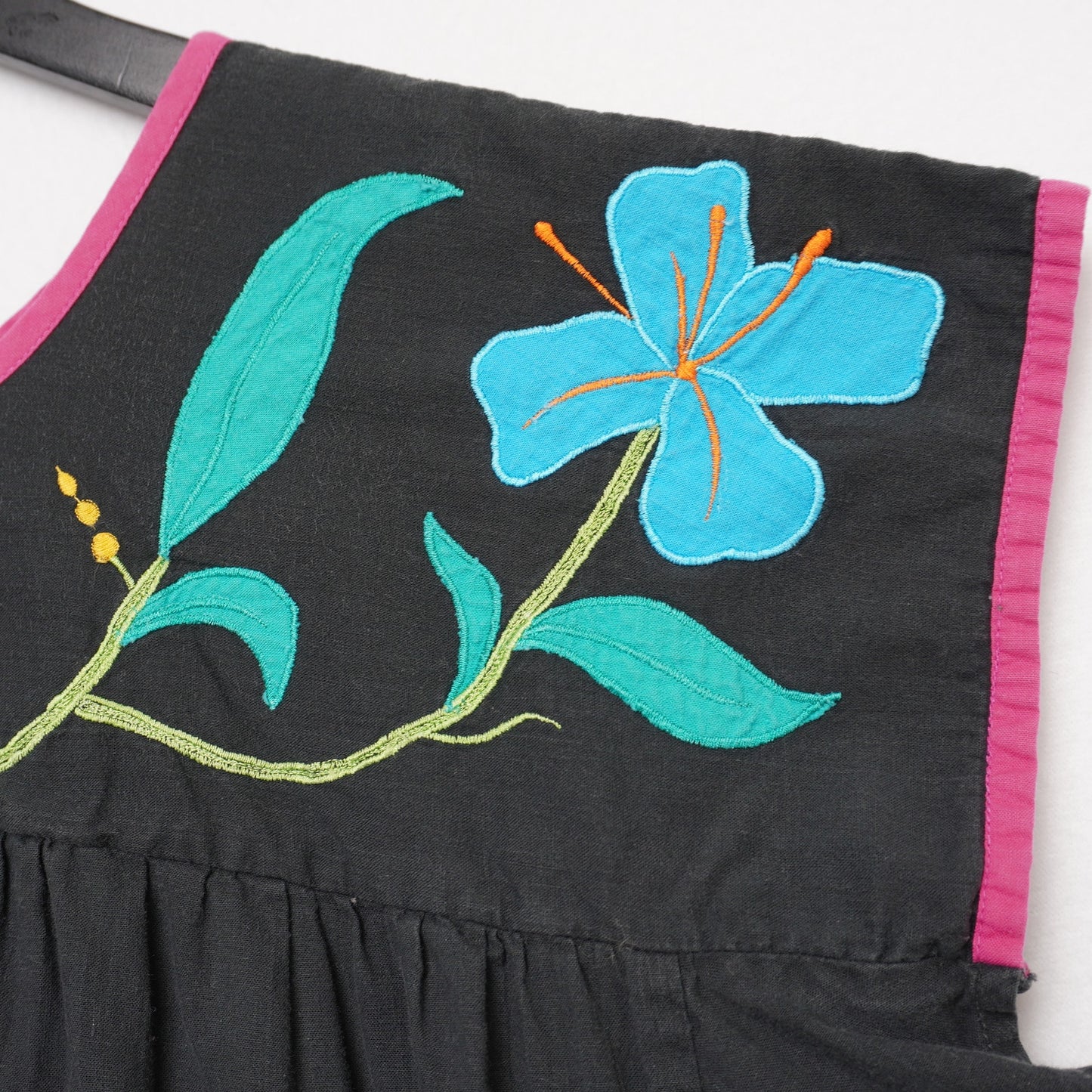 Sita by Donna Black Embroidered Cotton Dress Boho Mexican Style Floral Bird