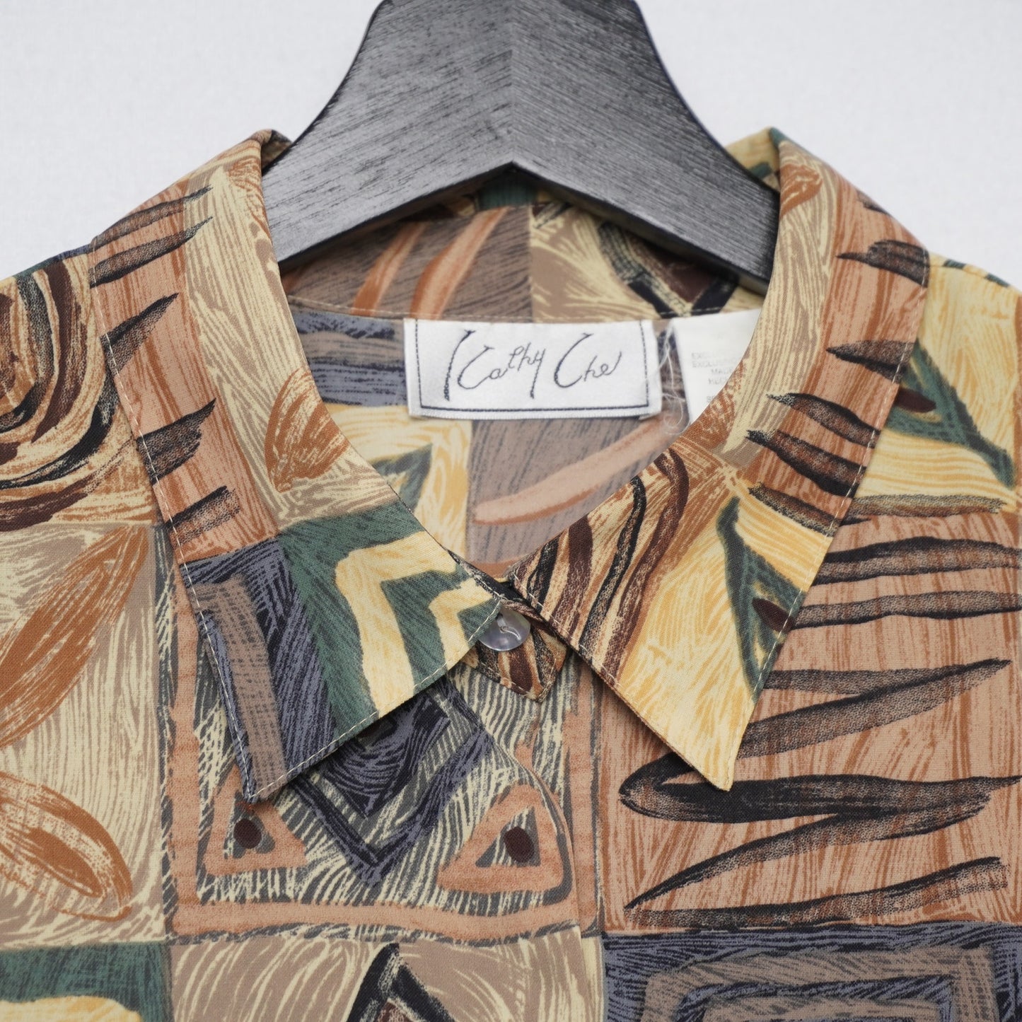 Vintage Kathy Che Abstract Print Button-Up Shirt – Tribal Pattern Boho – Size 12