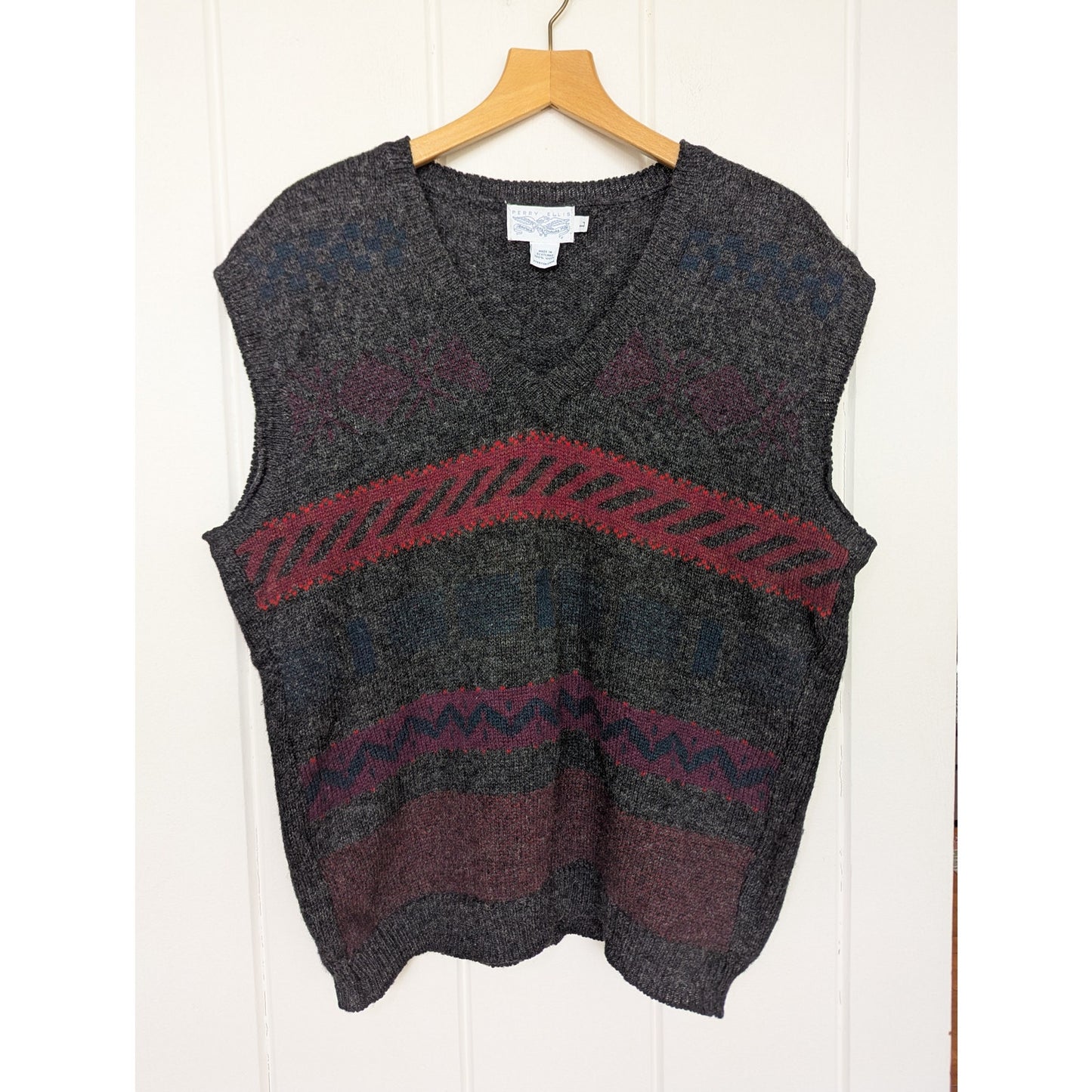 Vtg Perry Ellis x Levi's 100% Scottish Wool Sweater Vest Gray Size L