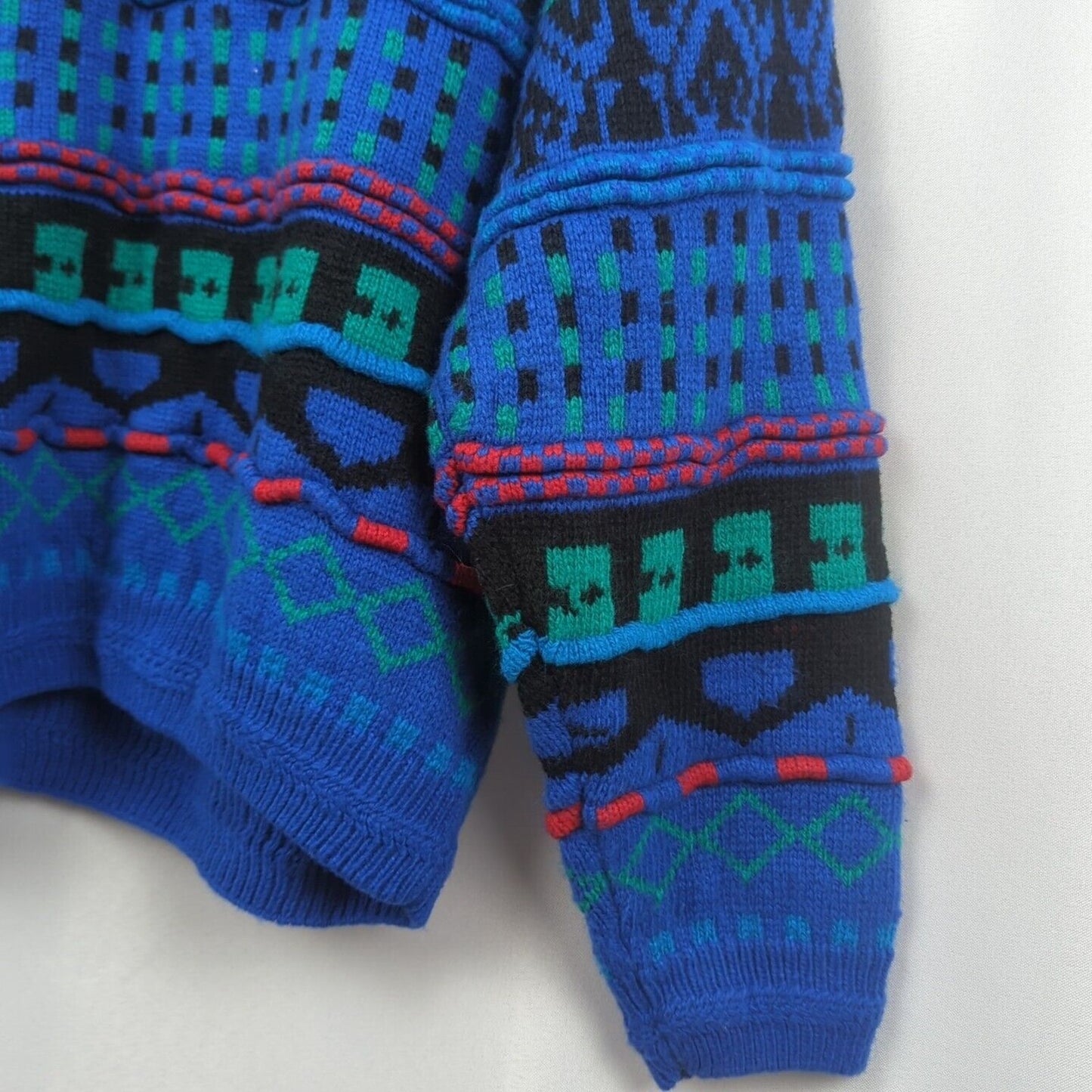 Concrete Mix Sweater Mens Size L Vintage Crew Neck Knit Pullover Blue Green Red