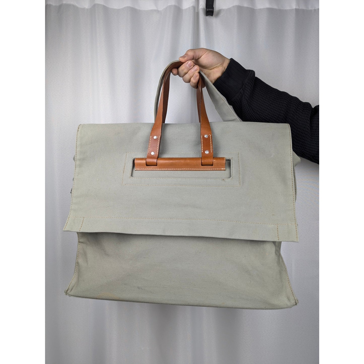 Banana Republic Large Canvas Weekender Bag Beige with Leather Straps