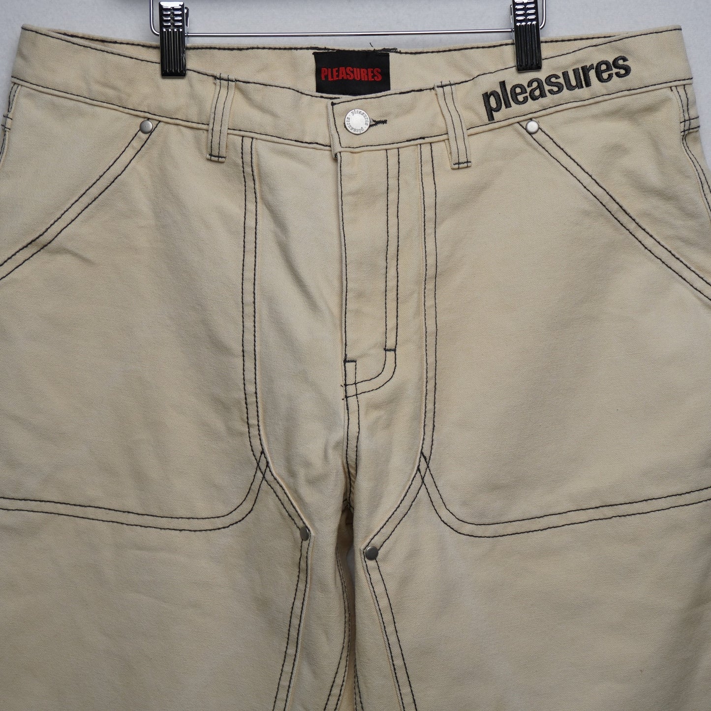 Pleasures Ecru Denim Double Front Jeans Size 34 Relaxed Fit Baggy 9.5" opening