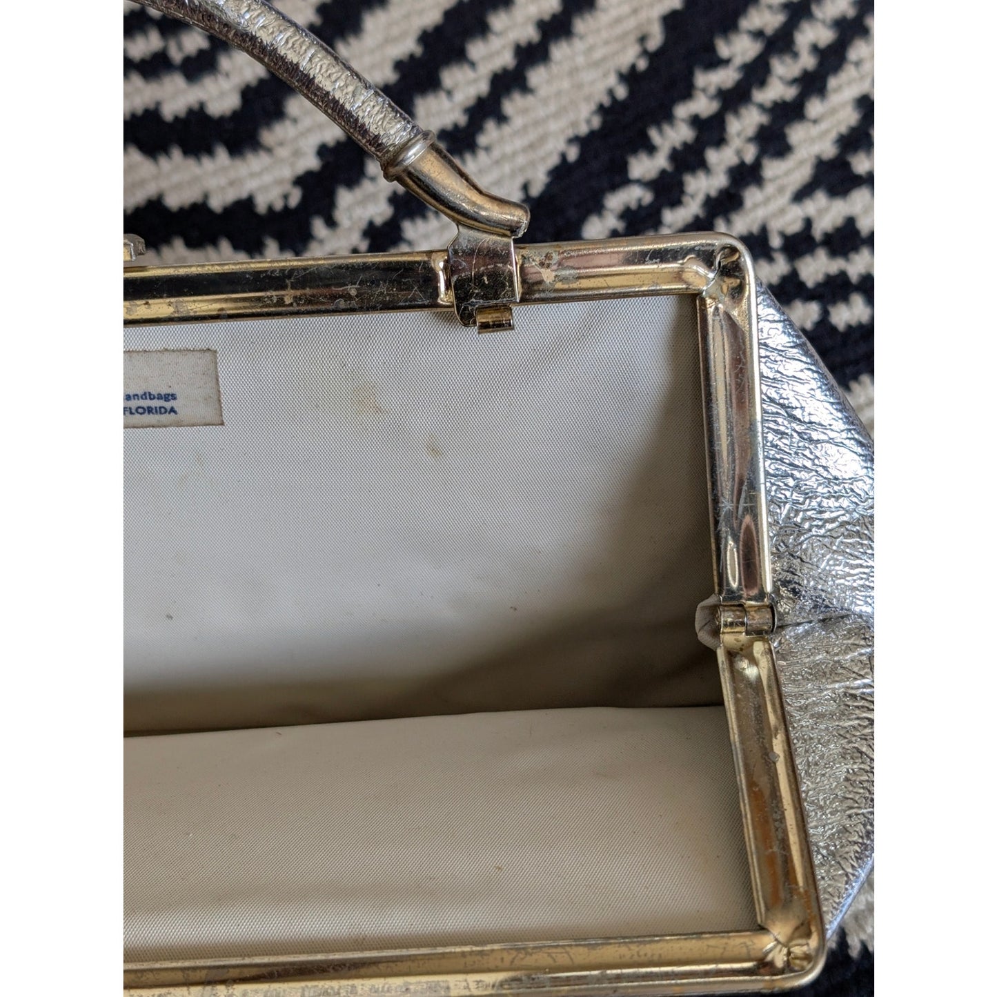 Vintage Flechbilt Silver East West Top Handle Clutch Purse