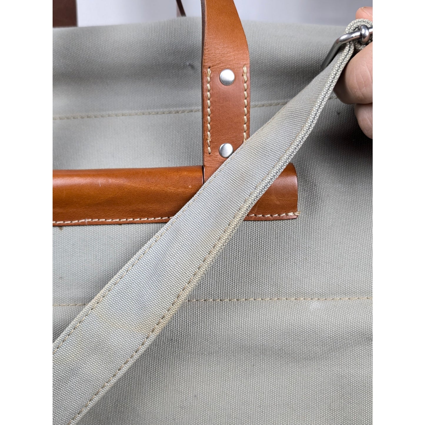 Banana Republic Large Canvas Weekender Bag Beige with Leather Straps