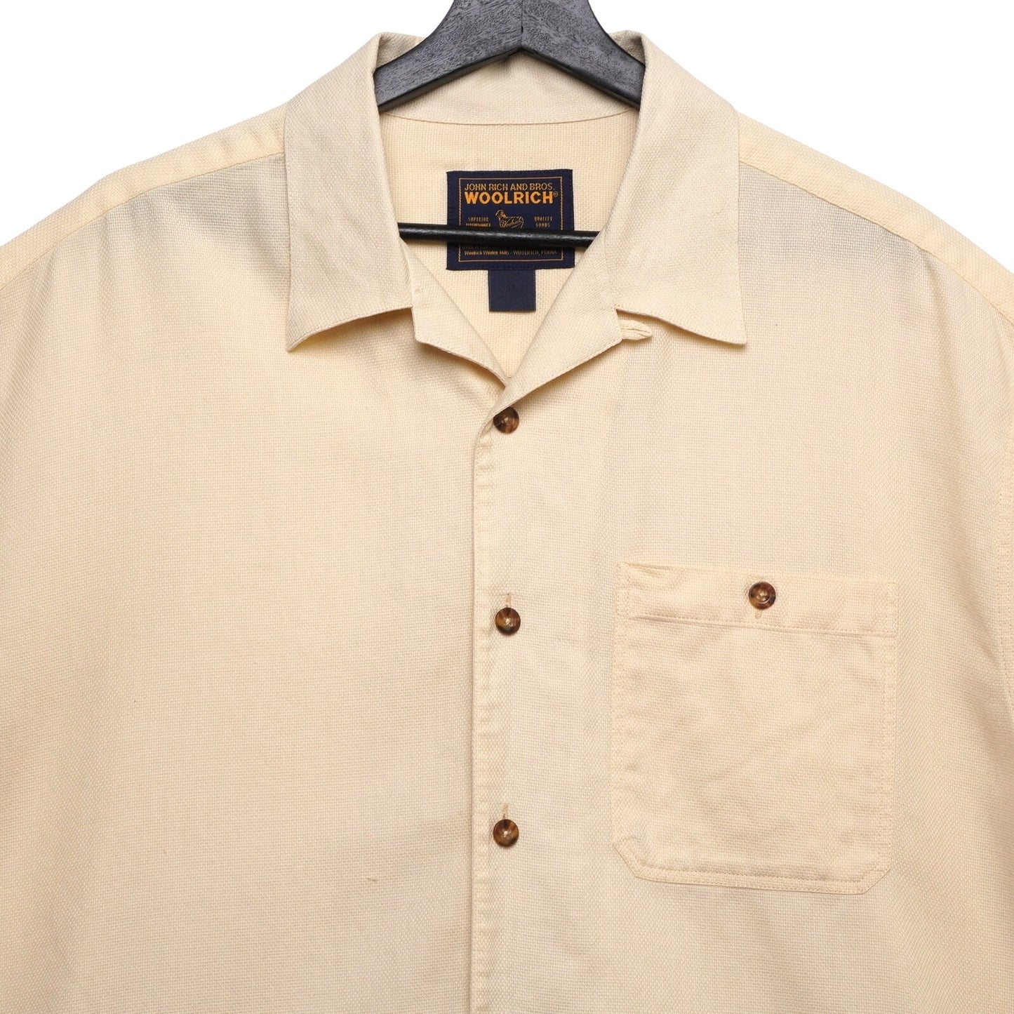 Woolrich John Rich & Bros Men’s XL Short Sleeve Button Shirt Yellow Cotton