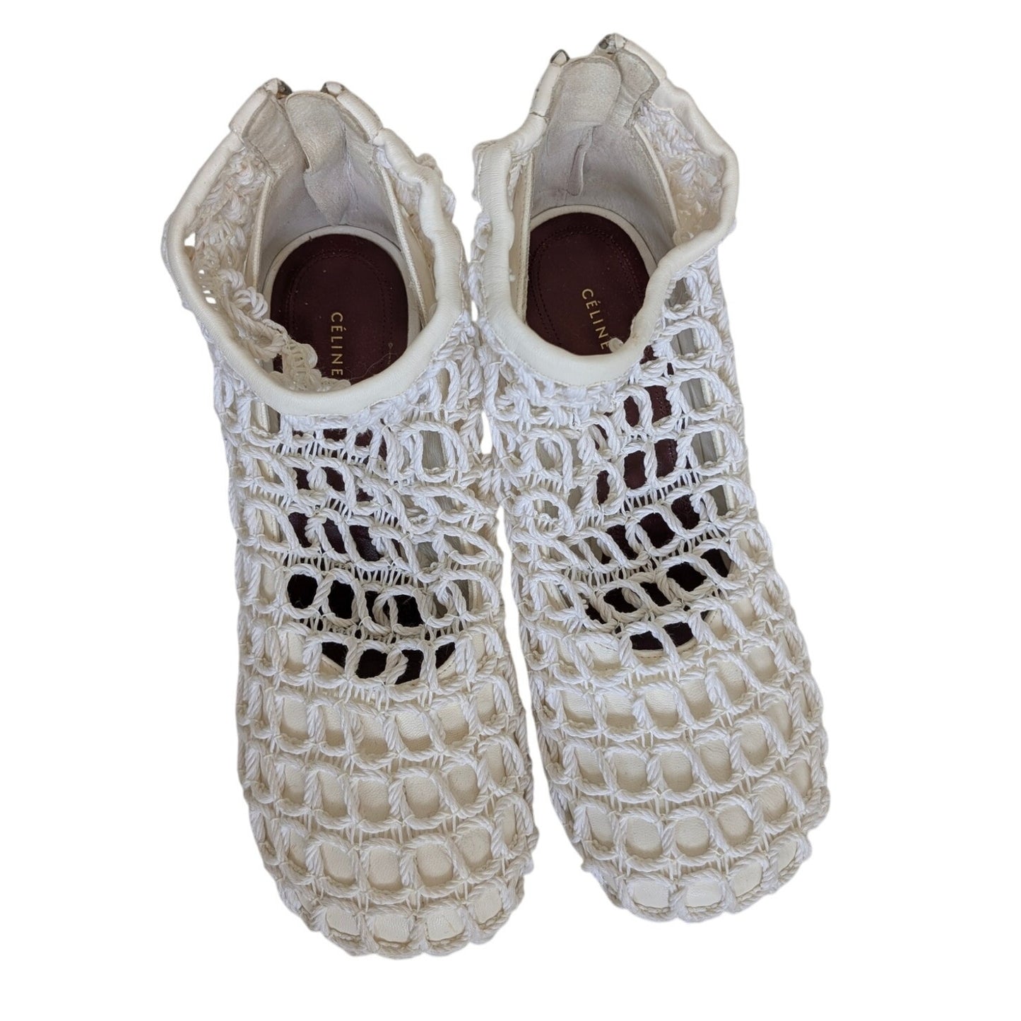 Celine Phoebe Philo Crochet Square Toe MInimalist White Pumps 35