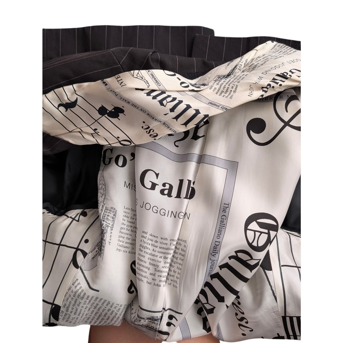 John Galliano SS2006 Pinstripe Newspaper Print Classic Scarf Cotton Blazer EU48