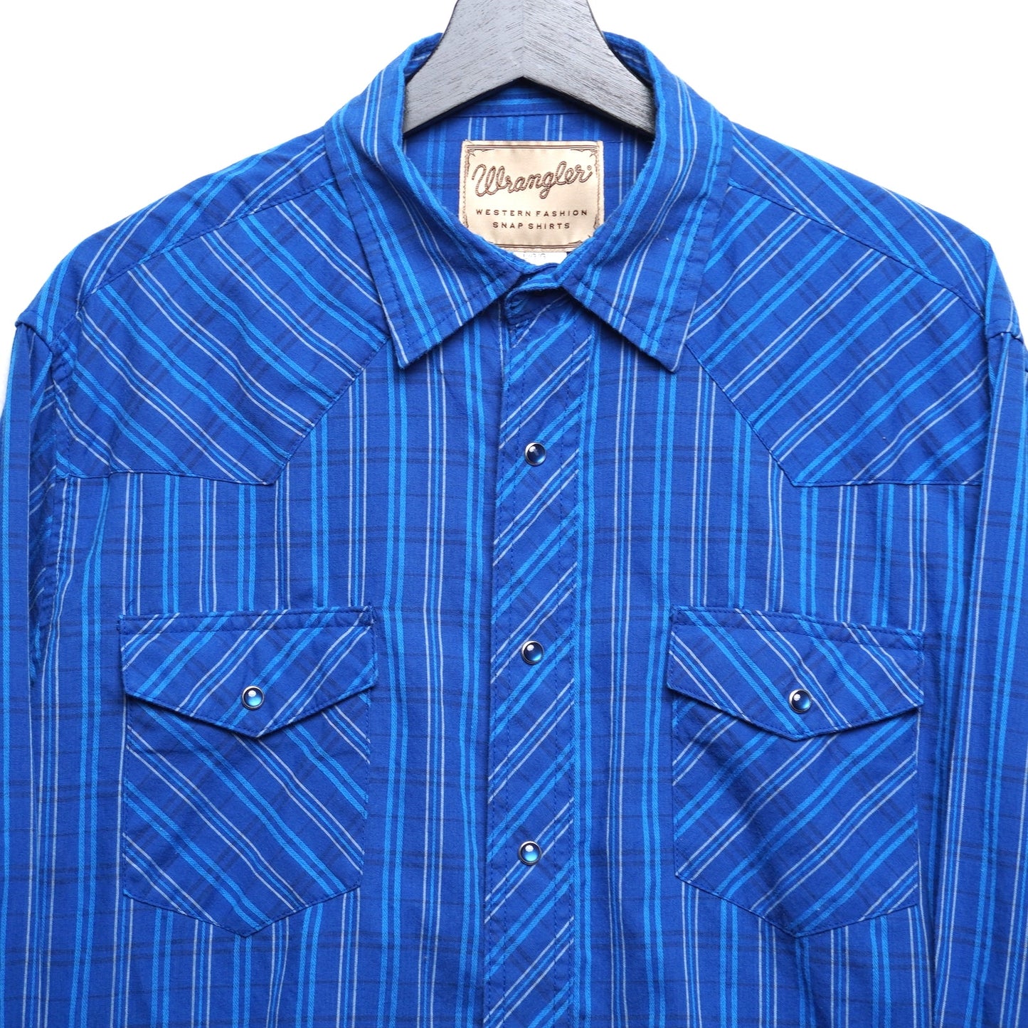 Wrangler Western Fashion Snap Shirt Blue Stripe Long Sleeve Size Large