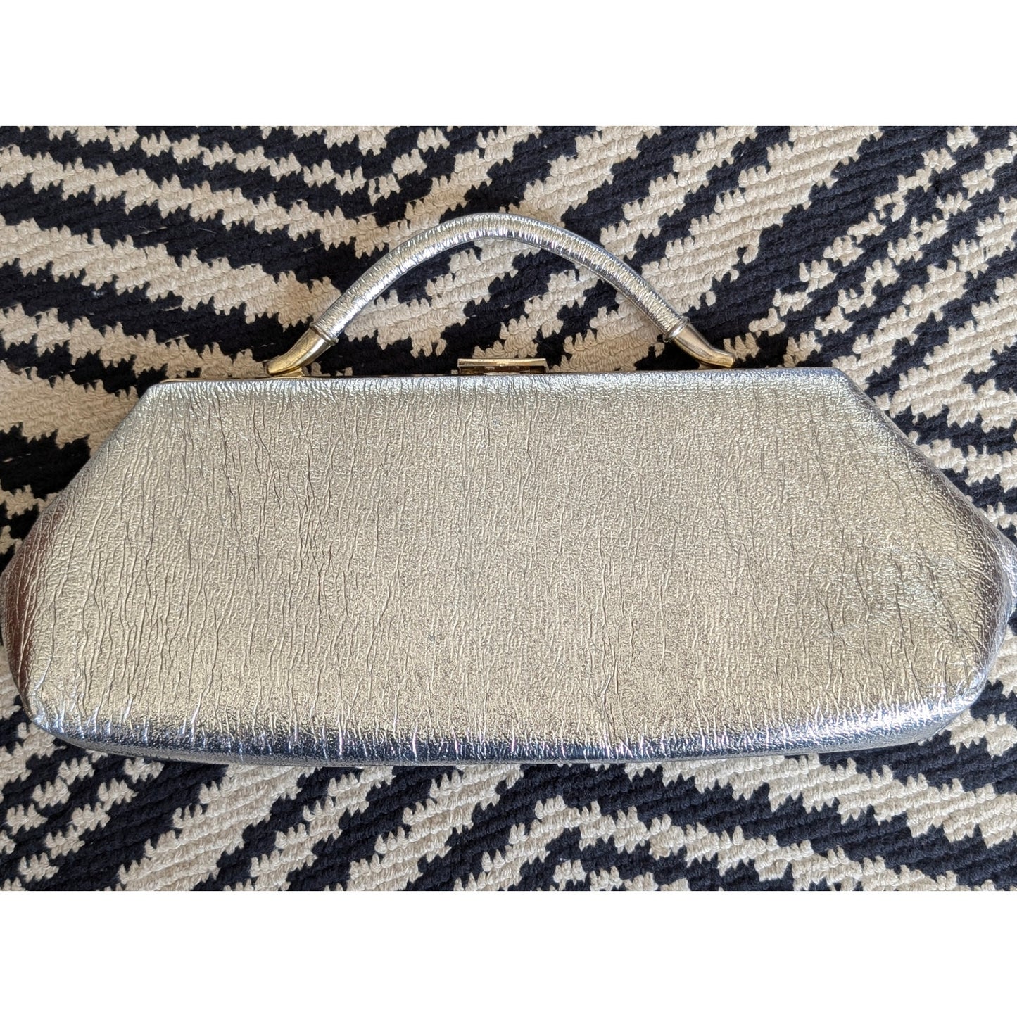 Vintage Flechbilt Silver East West Top Handle Clutch Purse