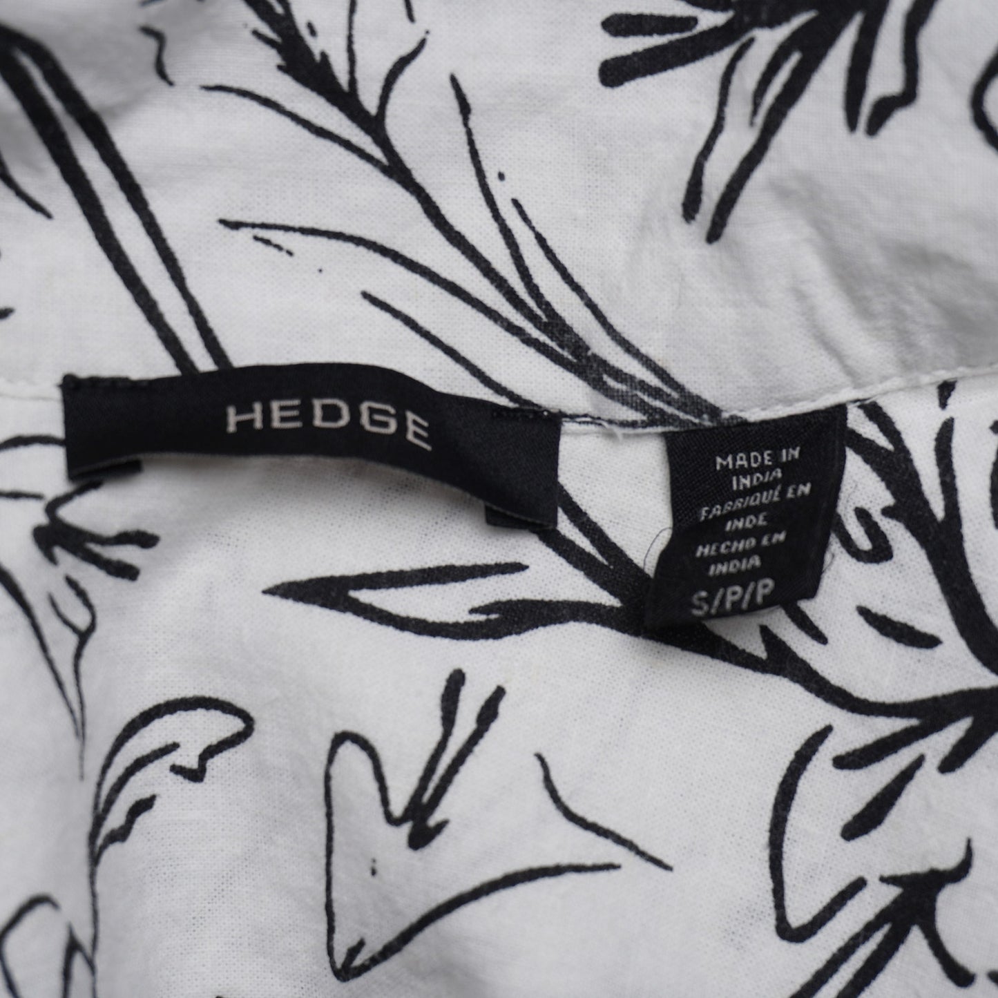 Hedge White Short Sleeve Linen Blend Shirt Black Floral Print Size Small