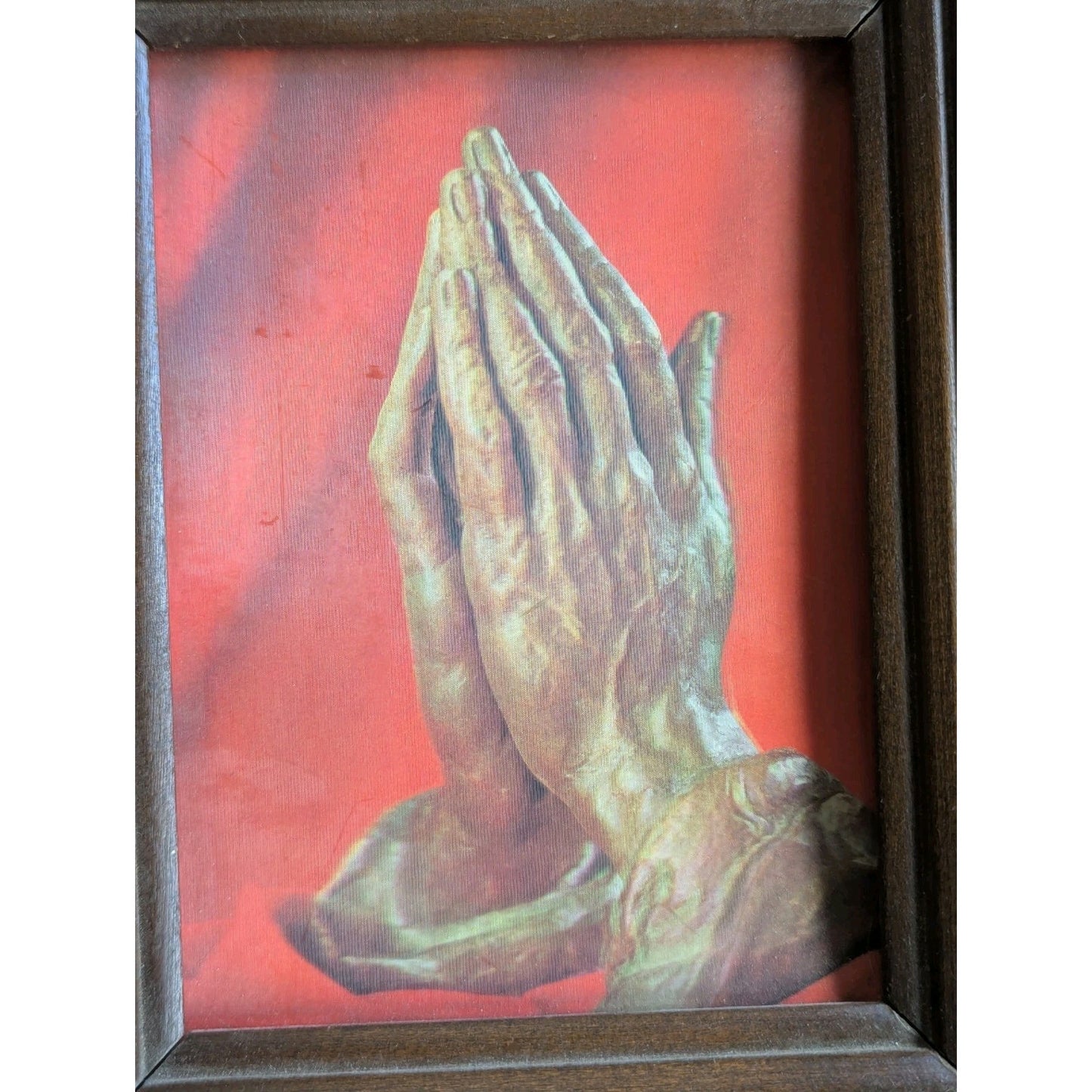 Vintage Religious Praying Hands Holographic 3D Style Print Framed ~8½" x 10¾"