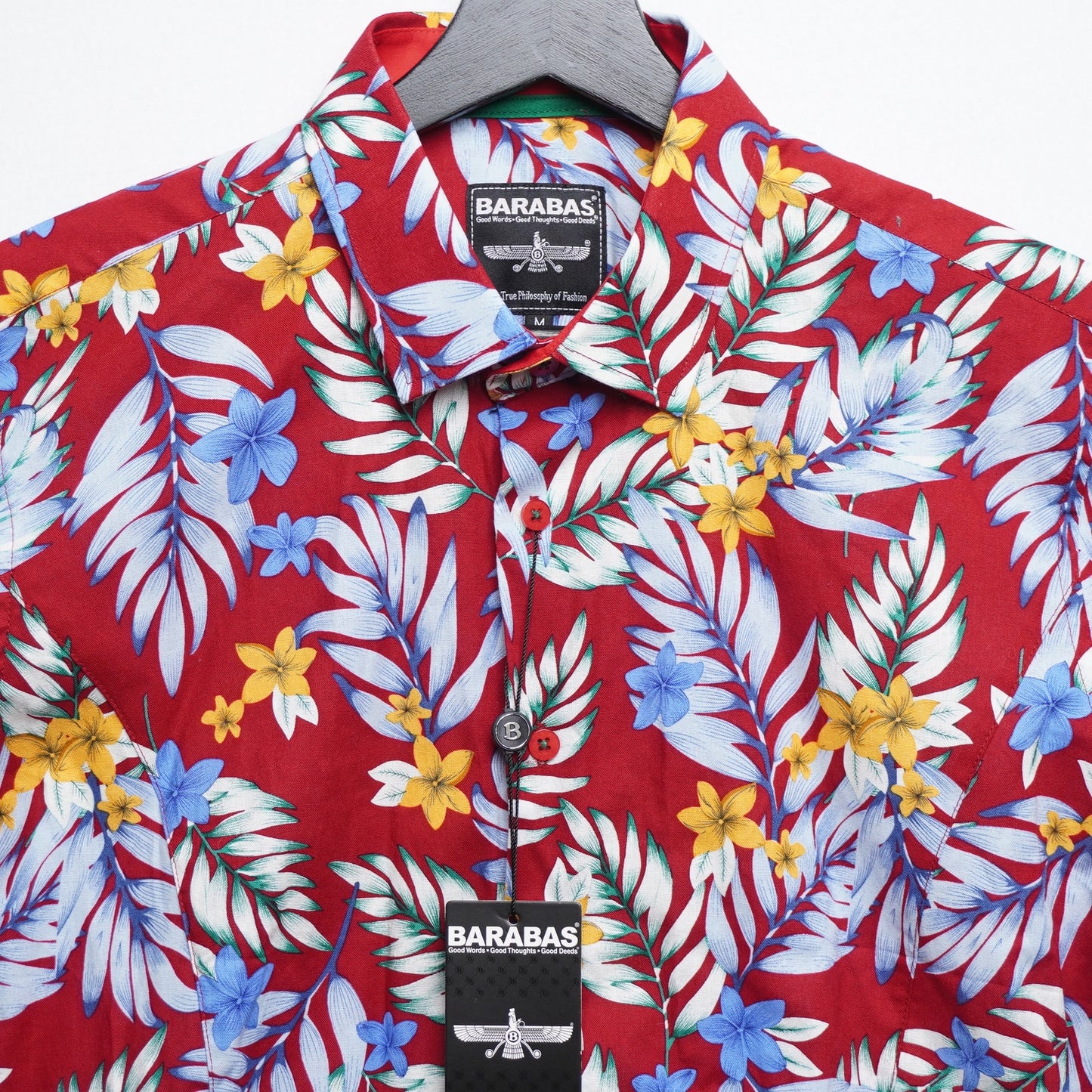 Barabas Red Floral Shirt M Linen Cotton Hawaiian Tropical NWT