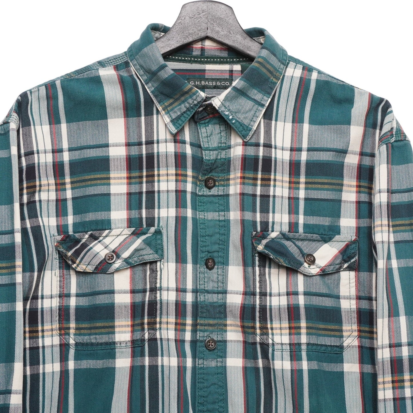G.H. Bass & Co. Flannel Shirt Men’s L Green Plaid 100% Cotton 24.5x32