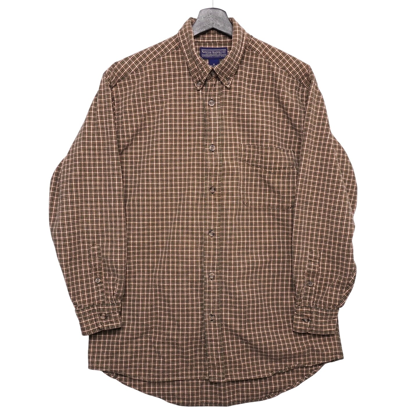 Newton Trading Co Shirt Mens M Green Brown Plaid Button Down Long Sleeve Casual