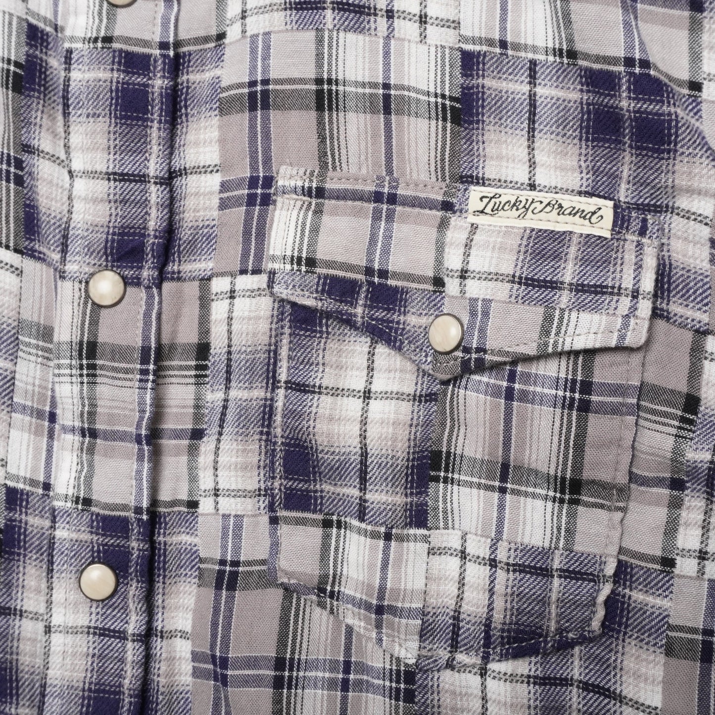 Lucky Brand Western Snap Shirt Men’s Medium Patchwork Plaid 100% Cotton