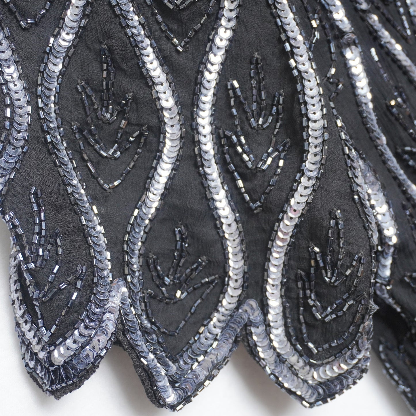 Vintage Stenay Black and Silver Sparkly Beaded Silk Dress Size 8