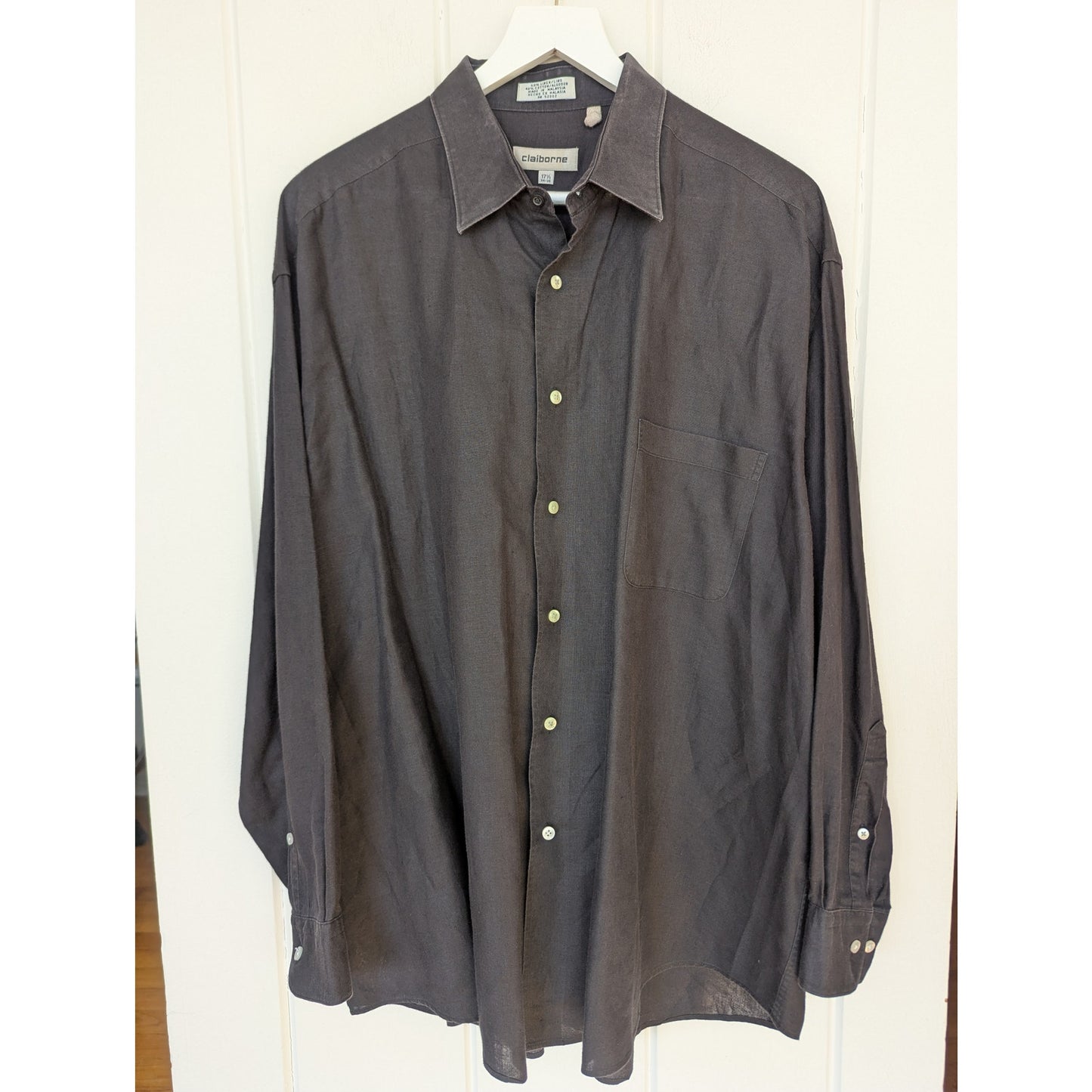 Vintage Claiborne Linen Blend Shirt Black Long Sleeve 17.5 33/34