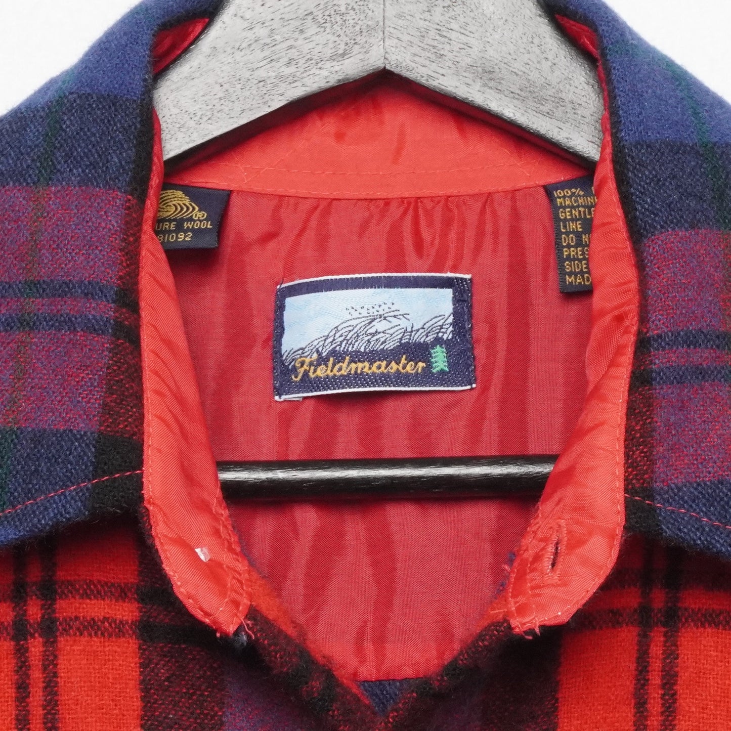 Vintage Fieldmaster Wool Shirt Men’s M Red Blue Plaid Lined Flannel Made in Korea