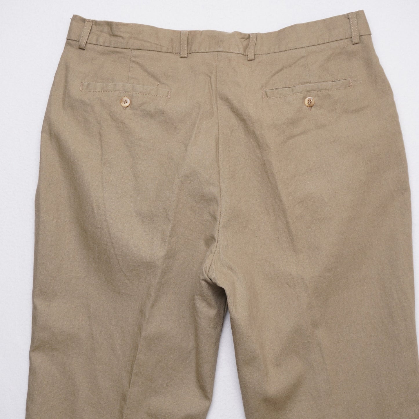 Men's Linen Blend Dress Pants Khaki Tan Pleated Cuffed Trousers Size 33