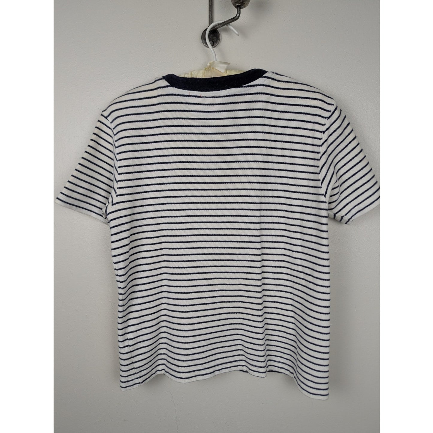 Vintage Liz Claiborne Liz & Co White w Blue Stripes Short Sleeve Top 100% cotton
