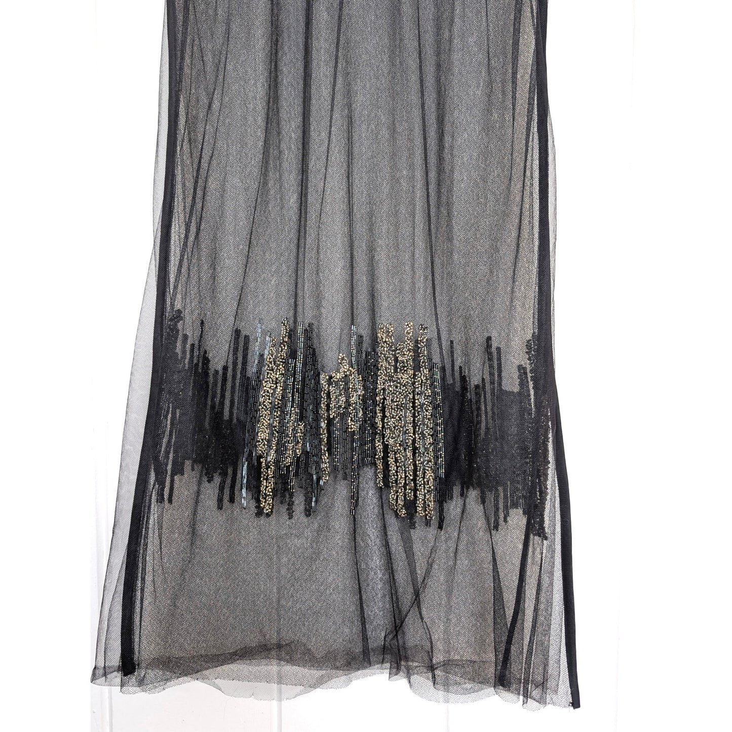 Maiyet Black Sheer Beaded Embellished Overlay Evening Dress - Size 36 (US 4)