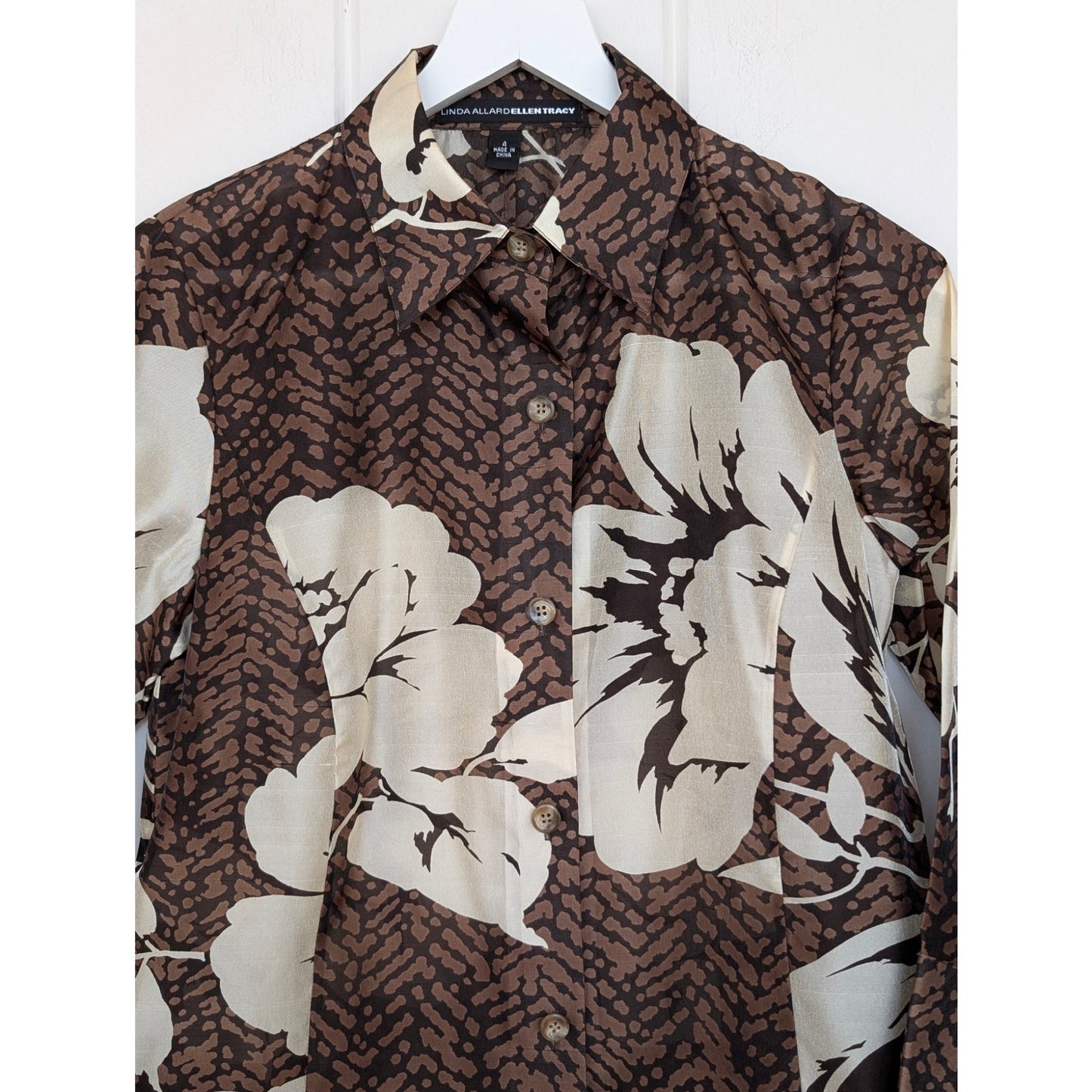 Vintage Linda Allard Ellen Tracy Silk Nylon Button Up - 4