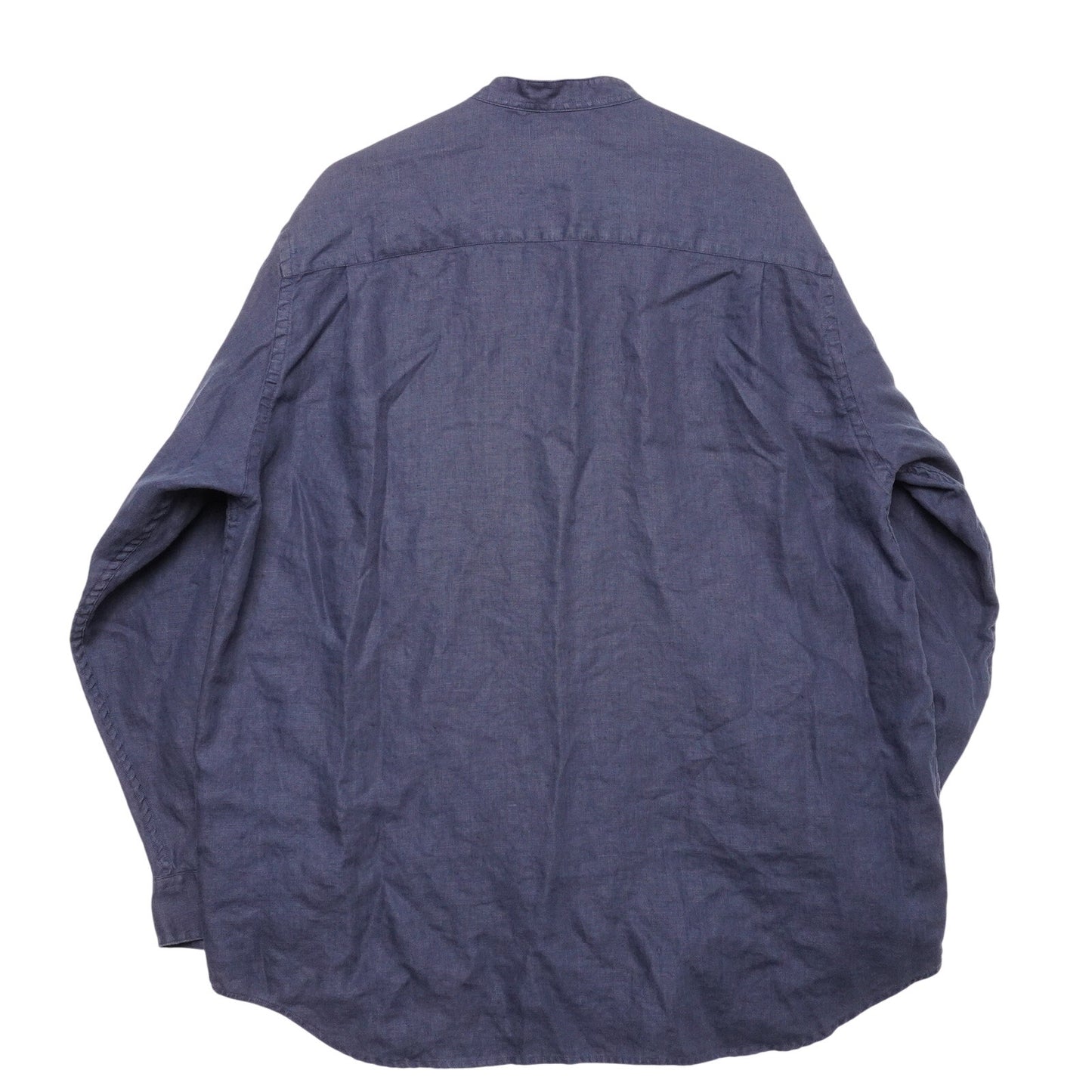 AKA Eddie Bauer Linen Shirt XL Band Collar Navy Blue Long Sleeve Button Front