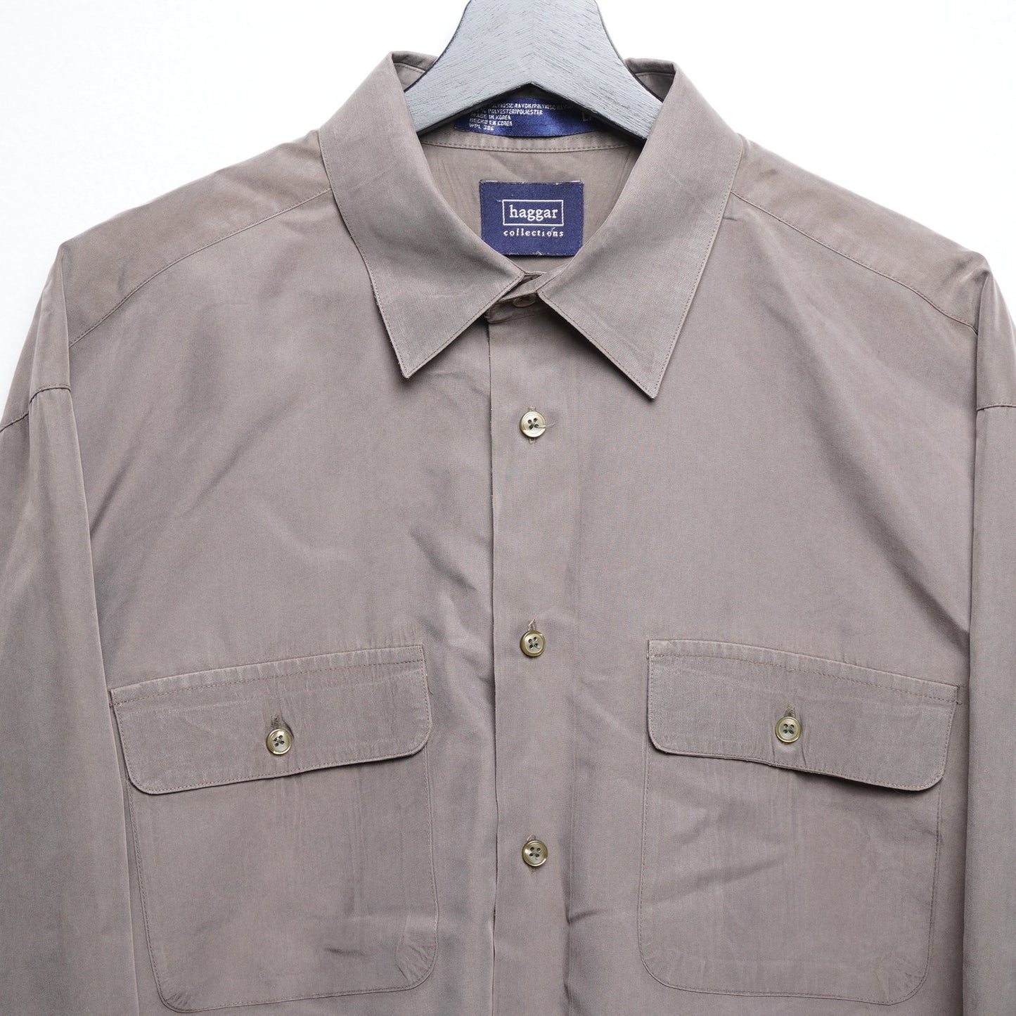 Vintage Haggar Collections Taupe/Gray/Brown Shirt - Utility Style Button Up Size L