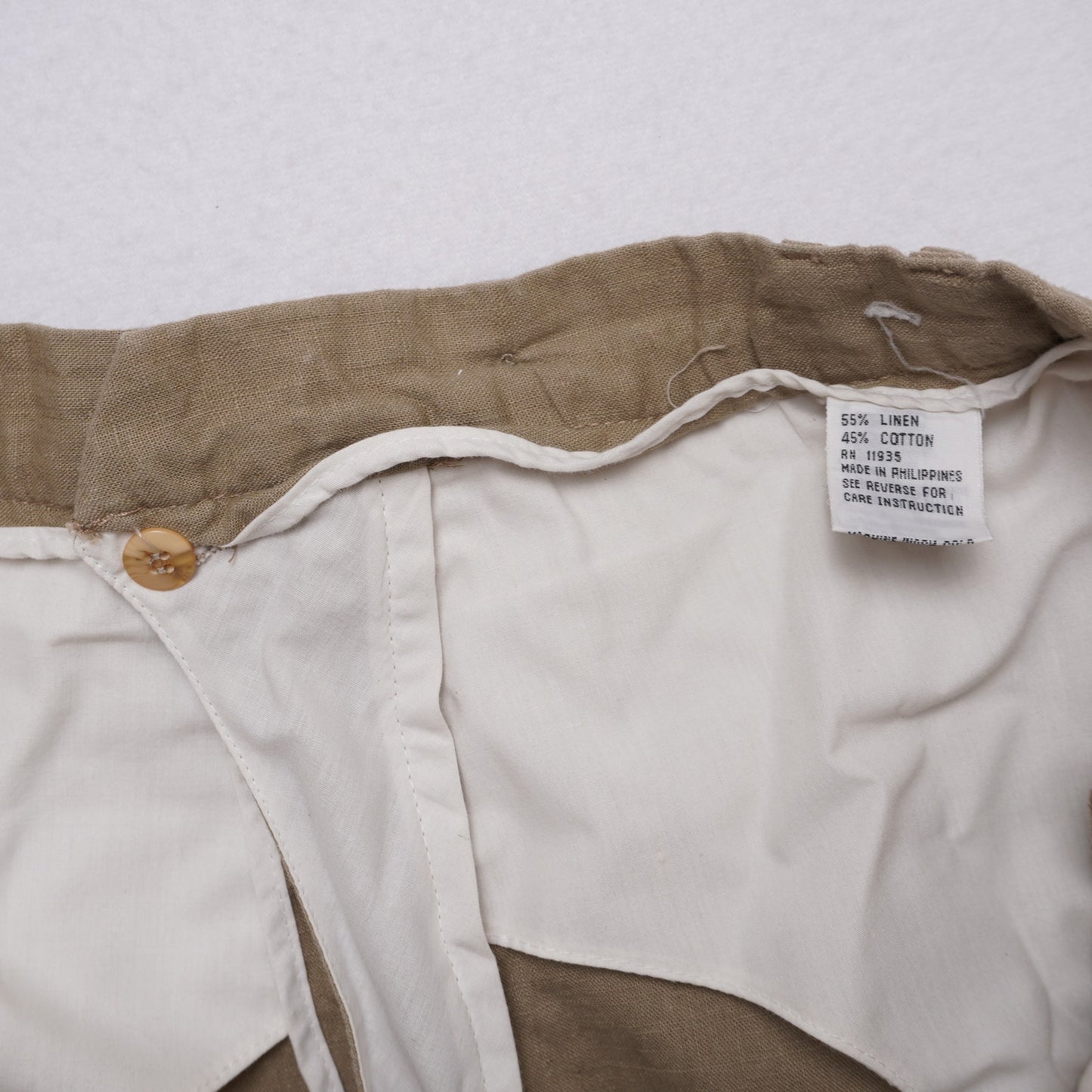 Men's Linen Blend Dress Pants Khaki Tan Pleated Cuffed Trousers Size 33