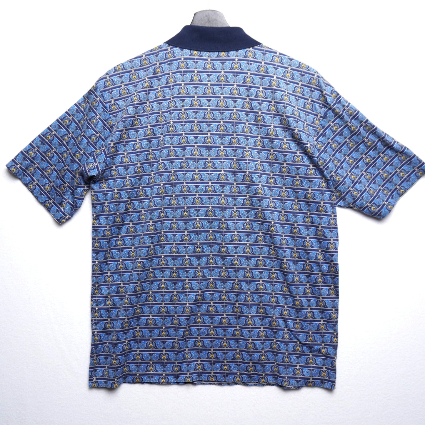 Vintage Lanvin Classique Blue Graphic Pattern Print Polo Shirt Size XL