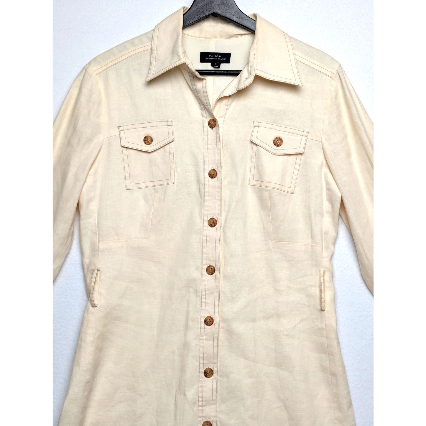 Women's Tahari Cream Shirt Dress 8