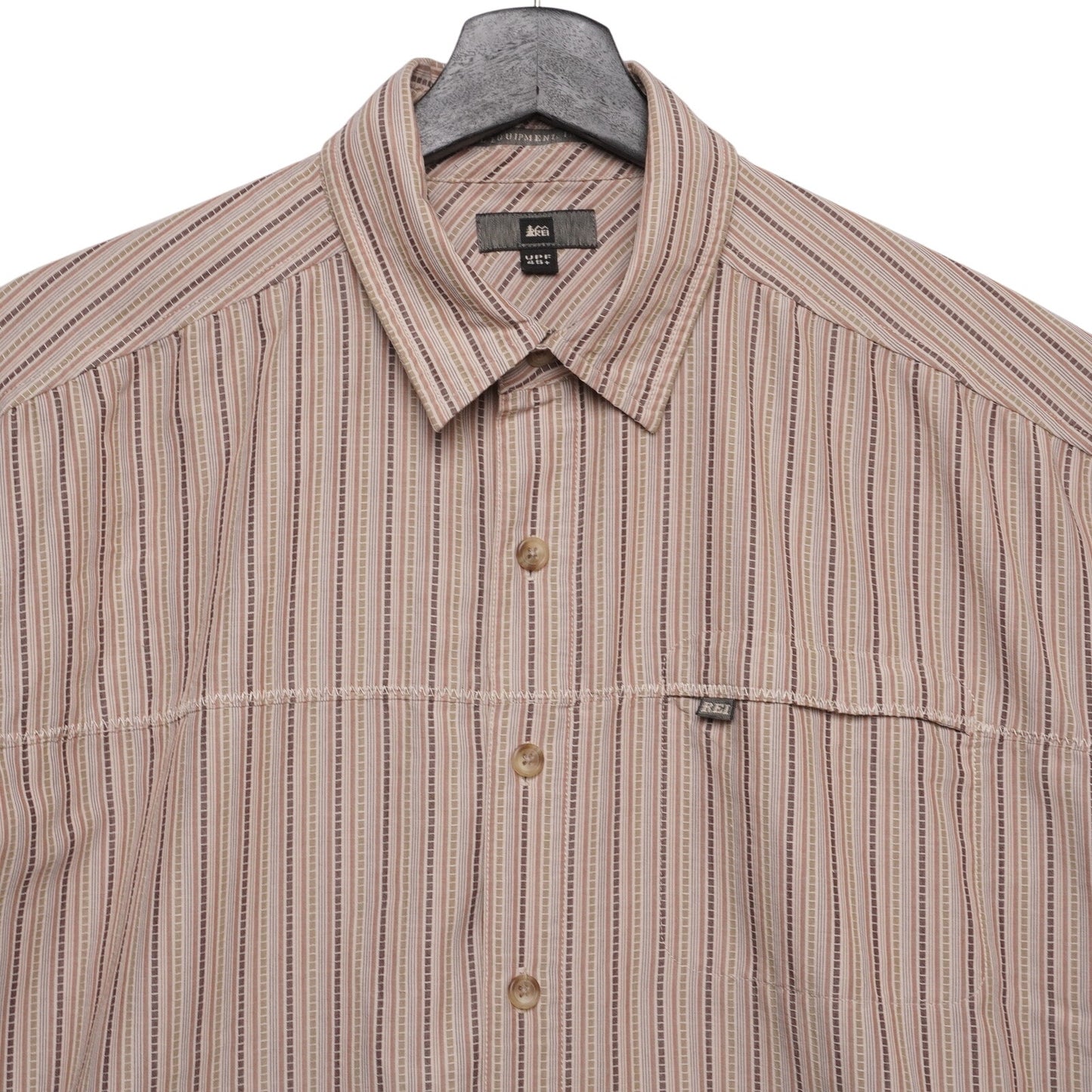 REI Shirt Mens M Stripe Pattern Short Sleeve Button Up Made in Hong Kong