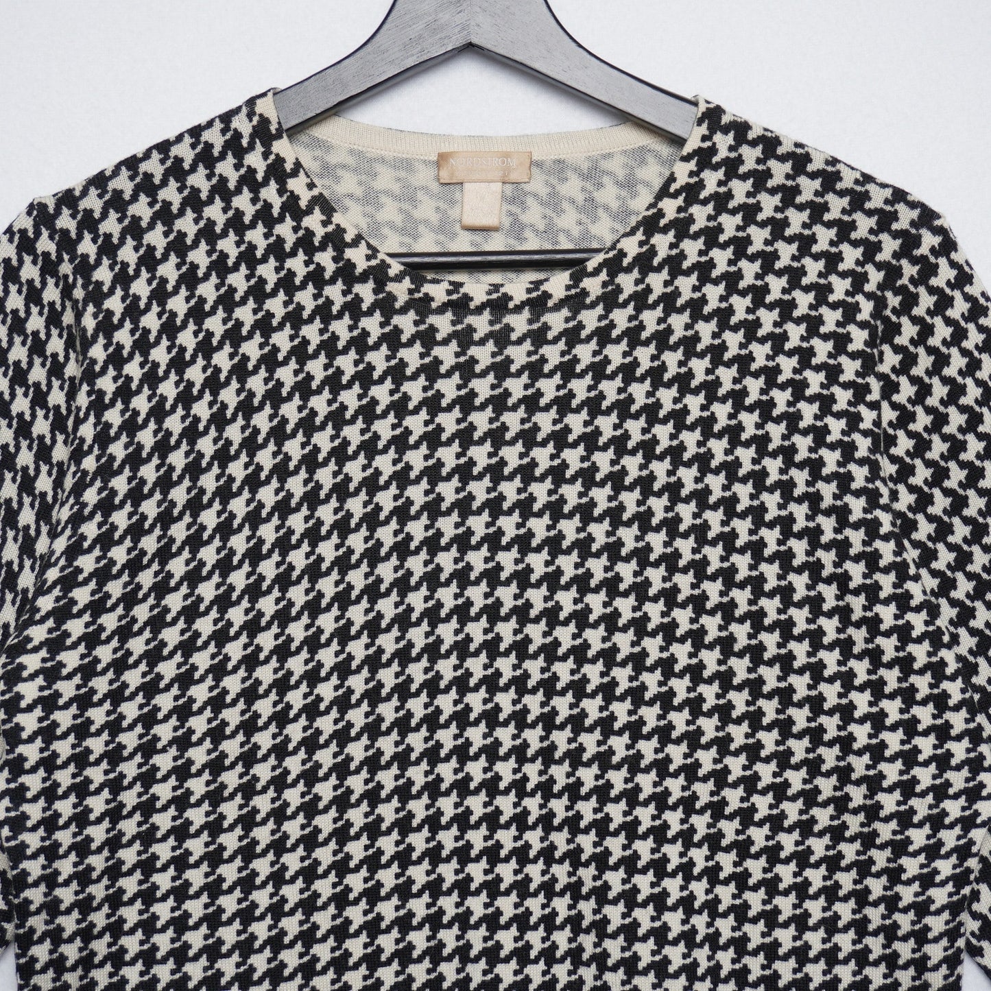 Nordstrom Studio 121 Wool Silk Blend Houndstooth Sweater M