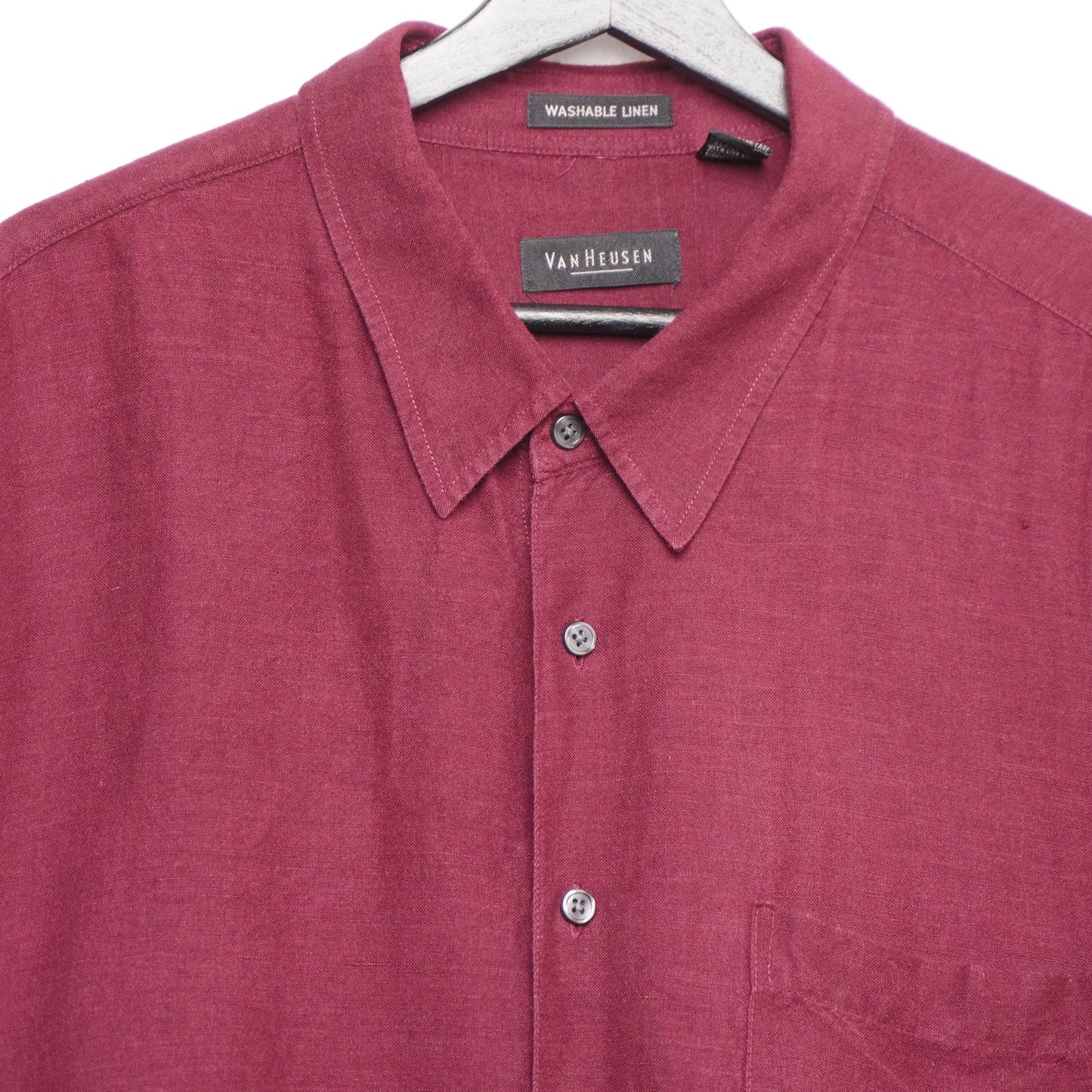 Van Heusen XXL Burgundy Linen Blend Short Sleeve Button Up Shirt Washable Linen