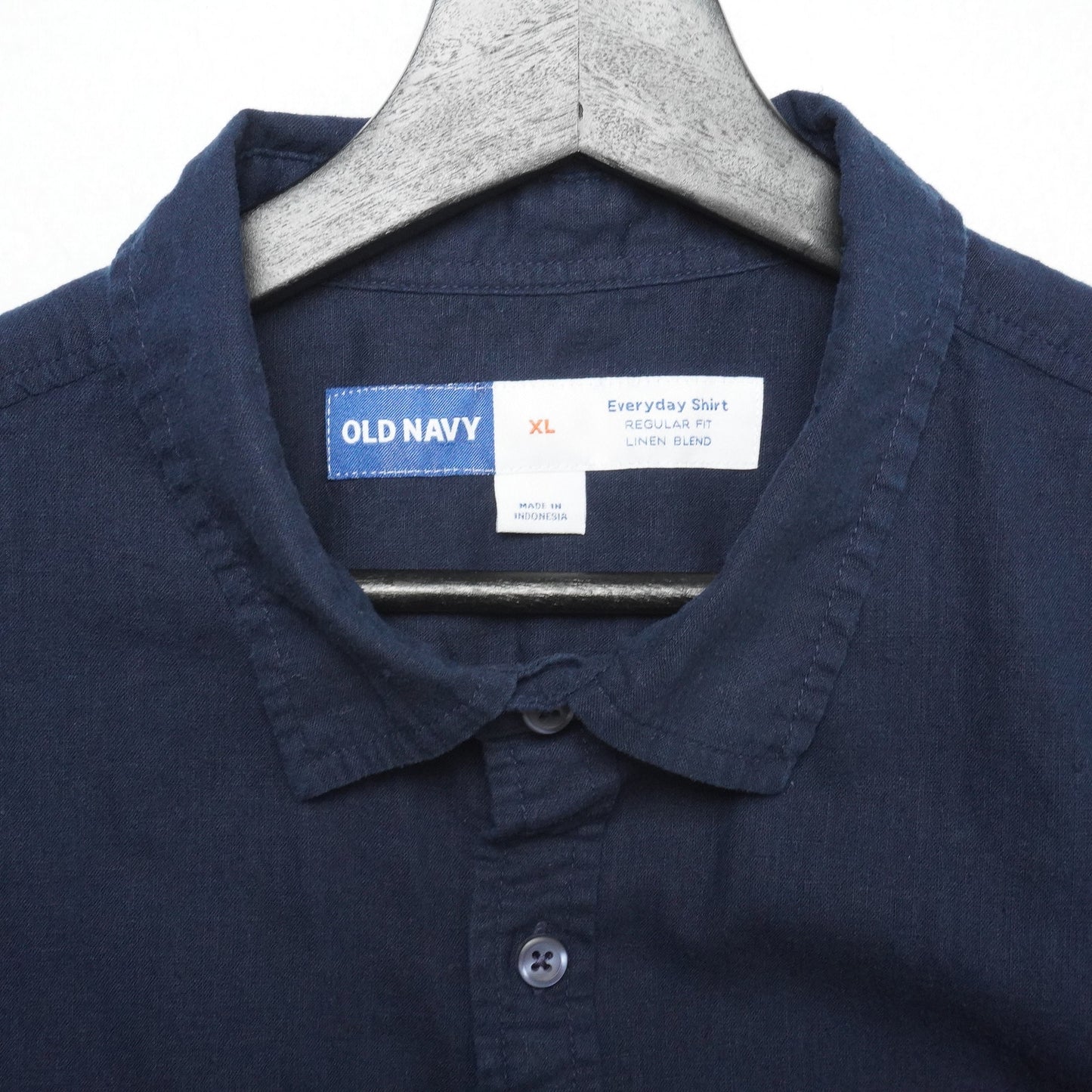 Old Navy Linen Blend Shirt Mens XL Navy Short Sleeve Button Up Casual Summer