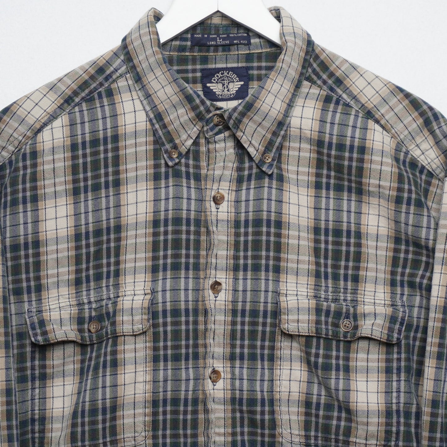Vintage Dockers Green/Cream Flannel Shirt 100% Cotton Size L