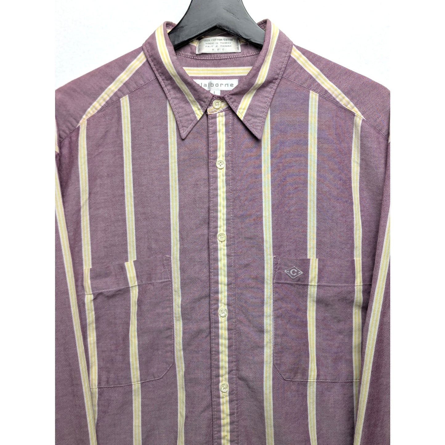 Vintage Men's Claiborne Purple & Yellow Striped Shirt 100% Cotton
