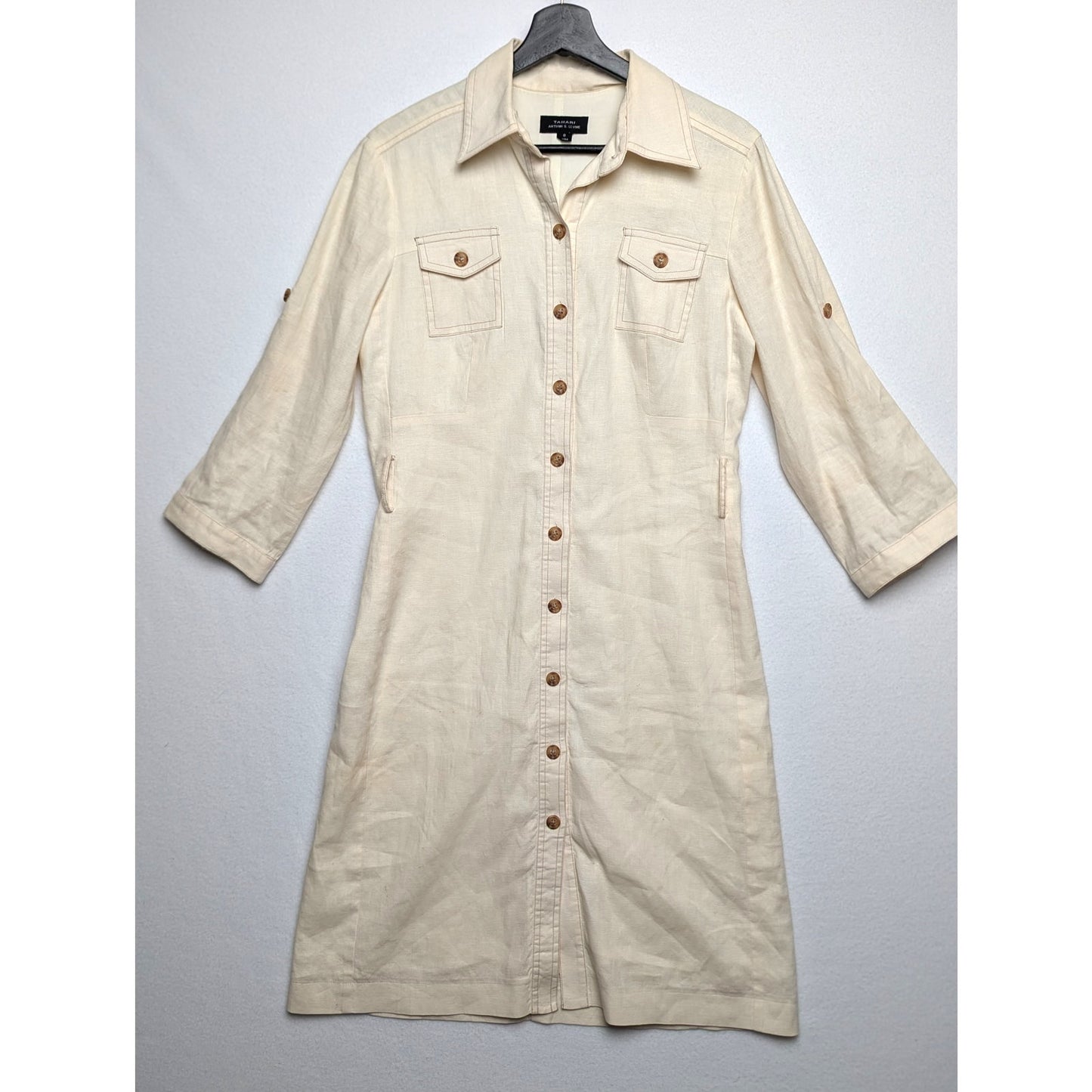 Women's Tahari Cream Shirt Dress 8