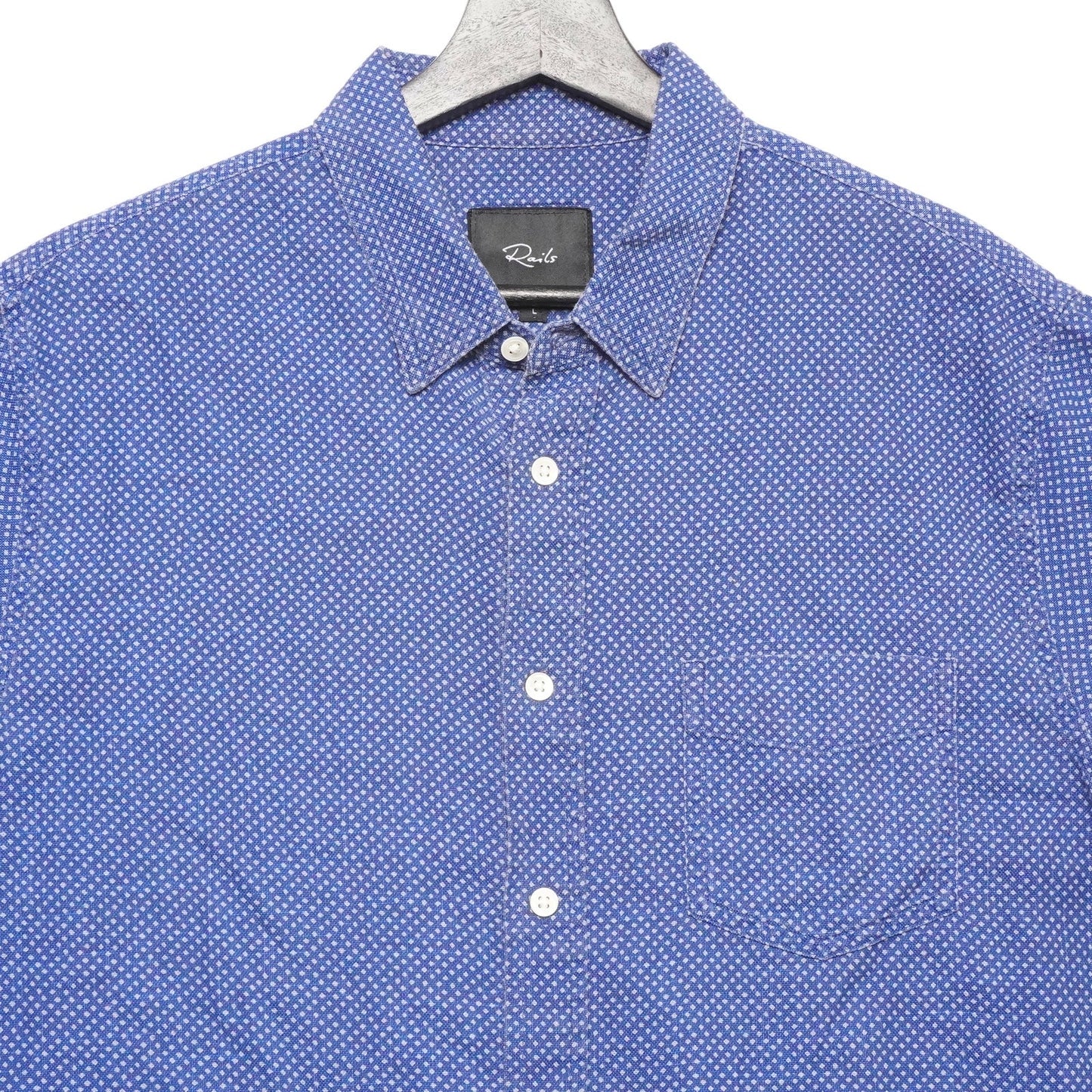 Rails Shirt Mens L Diamond Batik Short Sleeve Button Up Cotton Blue Marine
