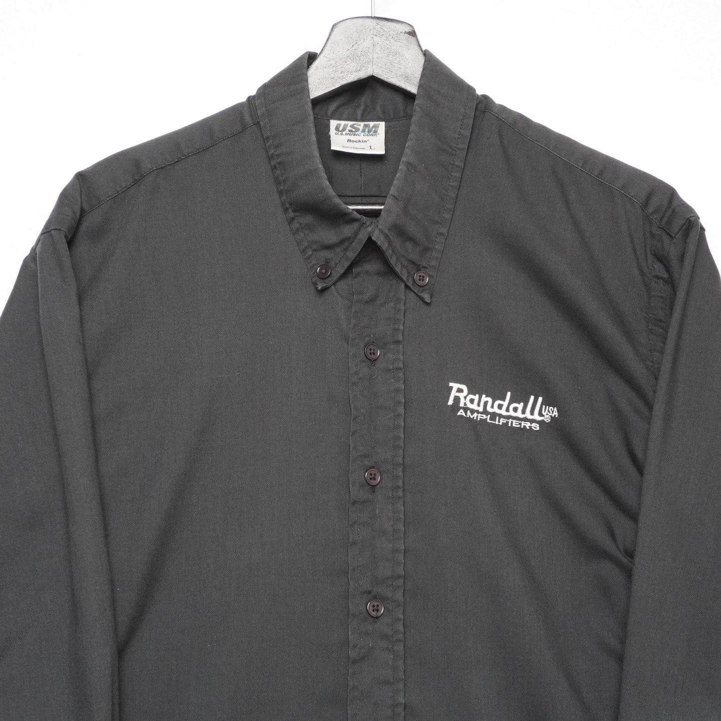 VTG Randall USA Amplifiers Button-Up Shirt Black L USM Corp Rock Promo Workwear