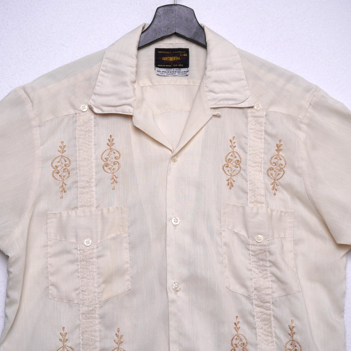 Vintage Continental Embroidered Guayabera Shirt - Made in Mexico L