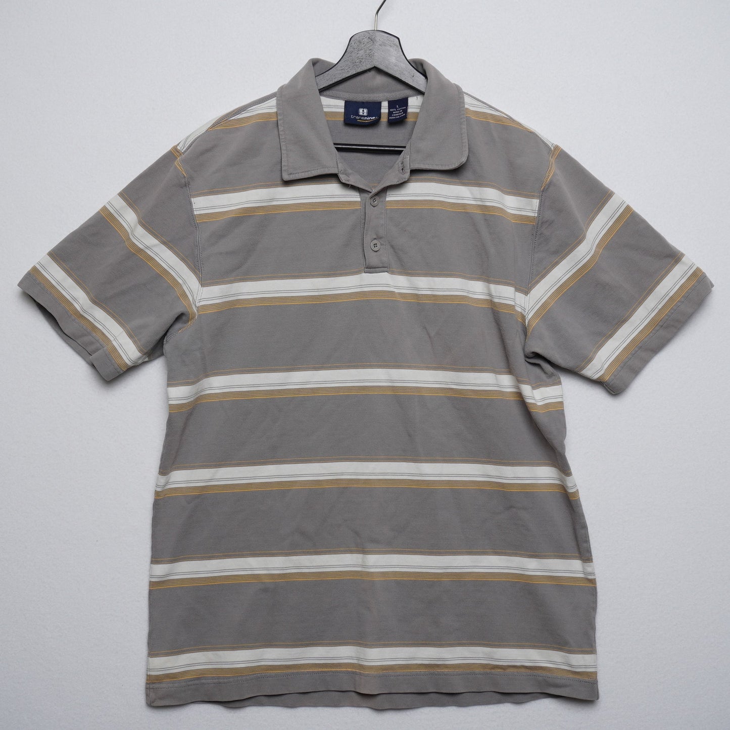 Transnine Striped Polo Gray and Yellow Y2K Blink 182 Skater Size L