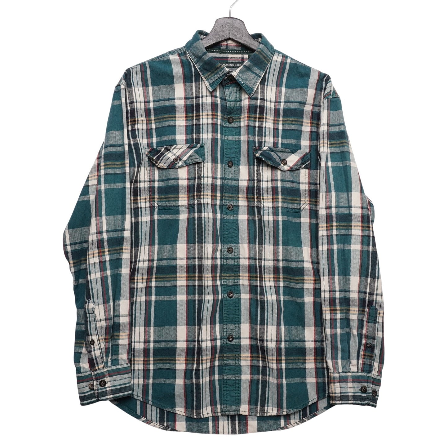 G.H. Bass & Co. Flannel Shirt Men’s L Green Plaid 100% Cotton 24.5x32