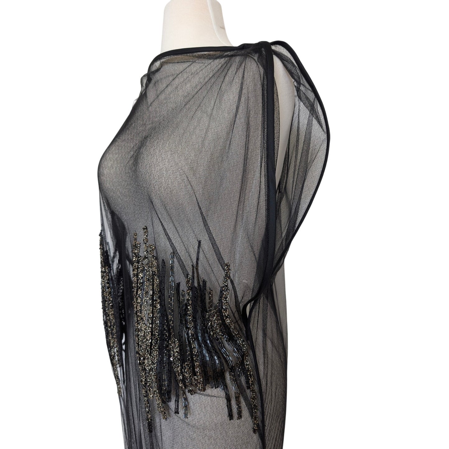 Maiyet Black Sheer Beaded Embellished Overlay Evening Dress - Size 36 (US 4)